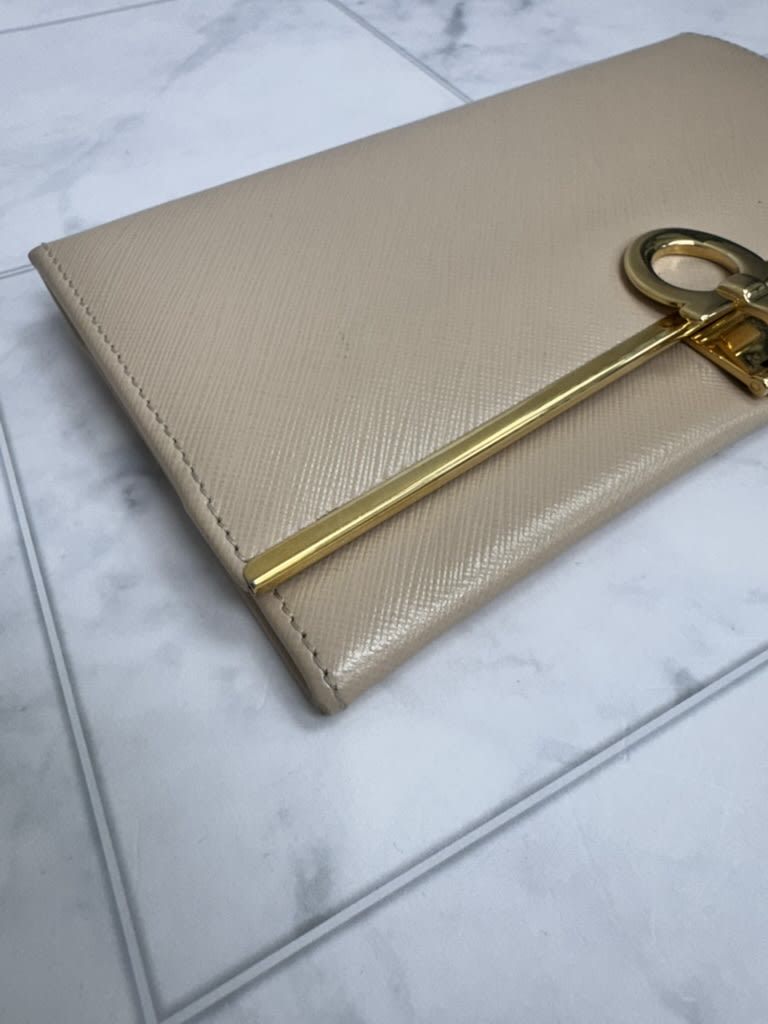 Salvatore Ferragamo Beige Saffiano Leather Long Wallet