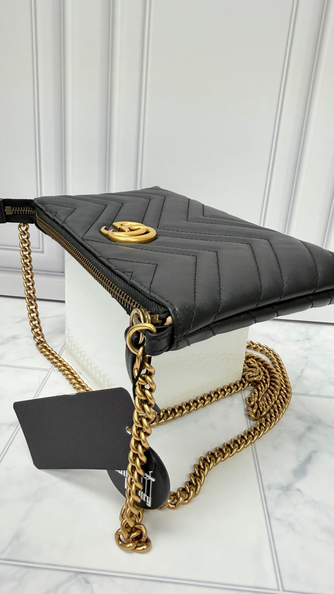 Gucci Black Leather GG Marmont Mini Chain Bag
