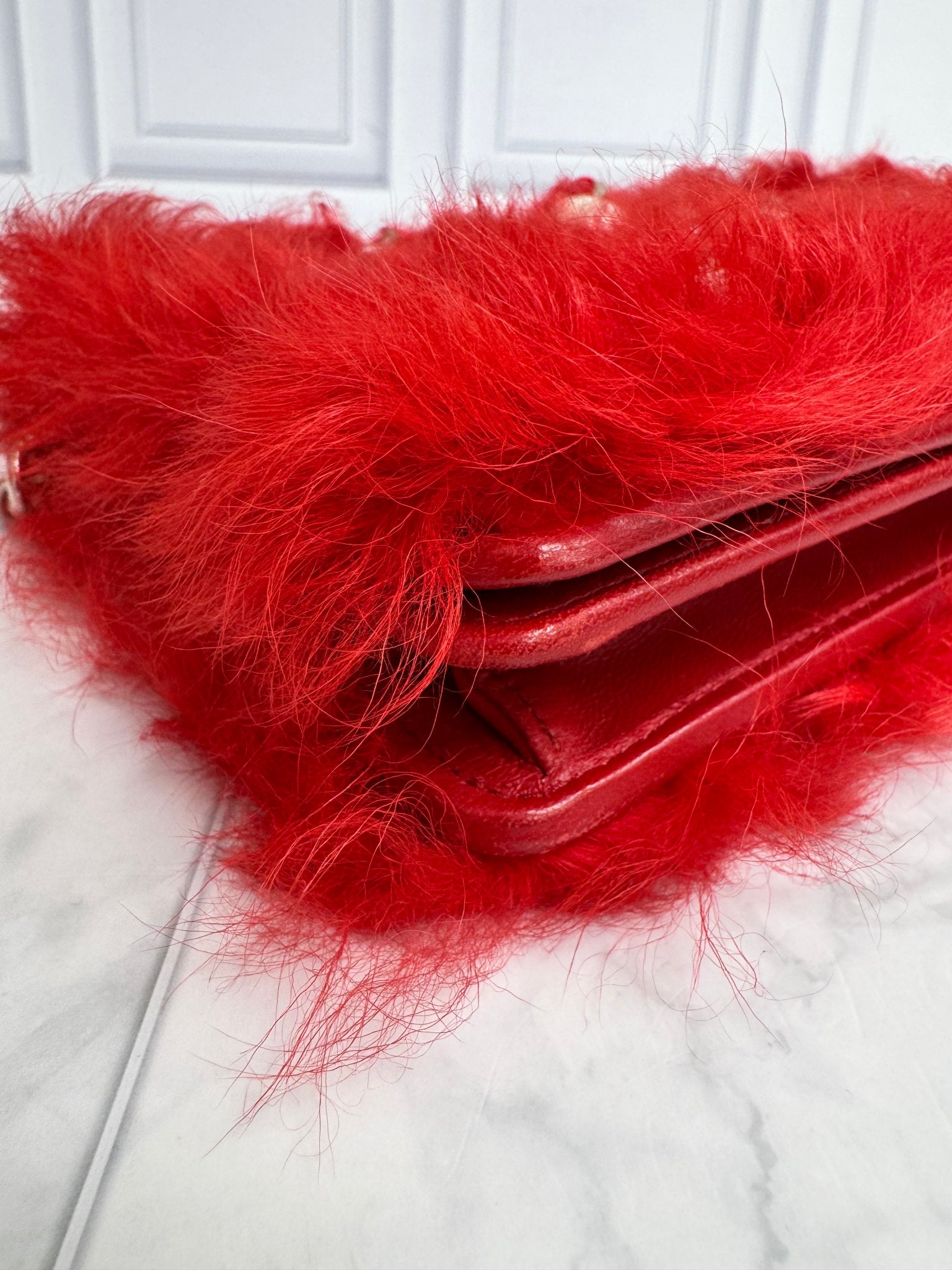 Miu Miu Red Pearl And Fur Crossbody Bag