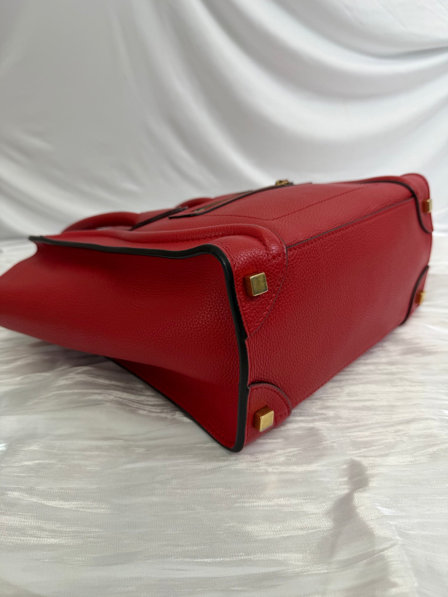 Celine Red Leather Micro Luggage Tote