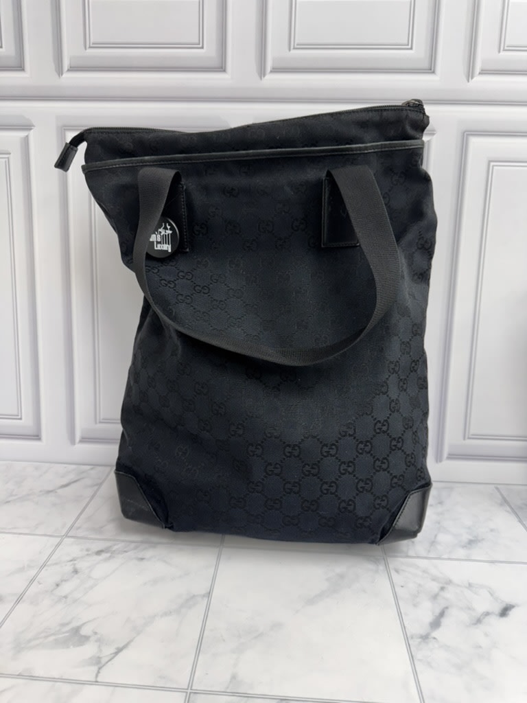 Gucci Navy GG Monogram Canvas And Leather Tote Bag