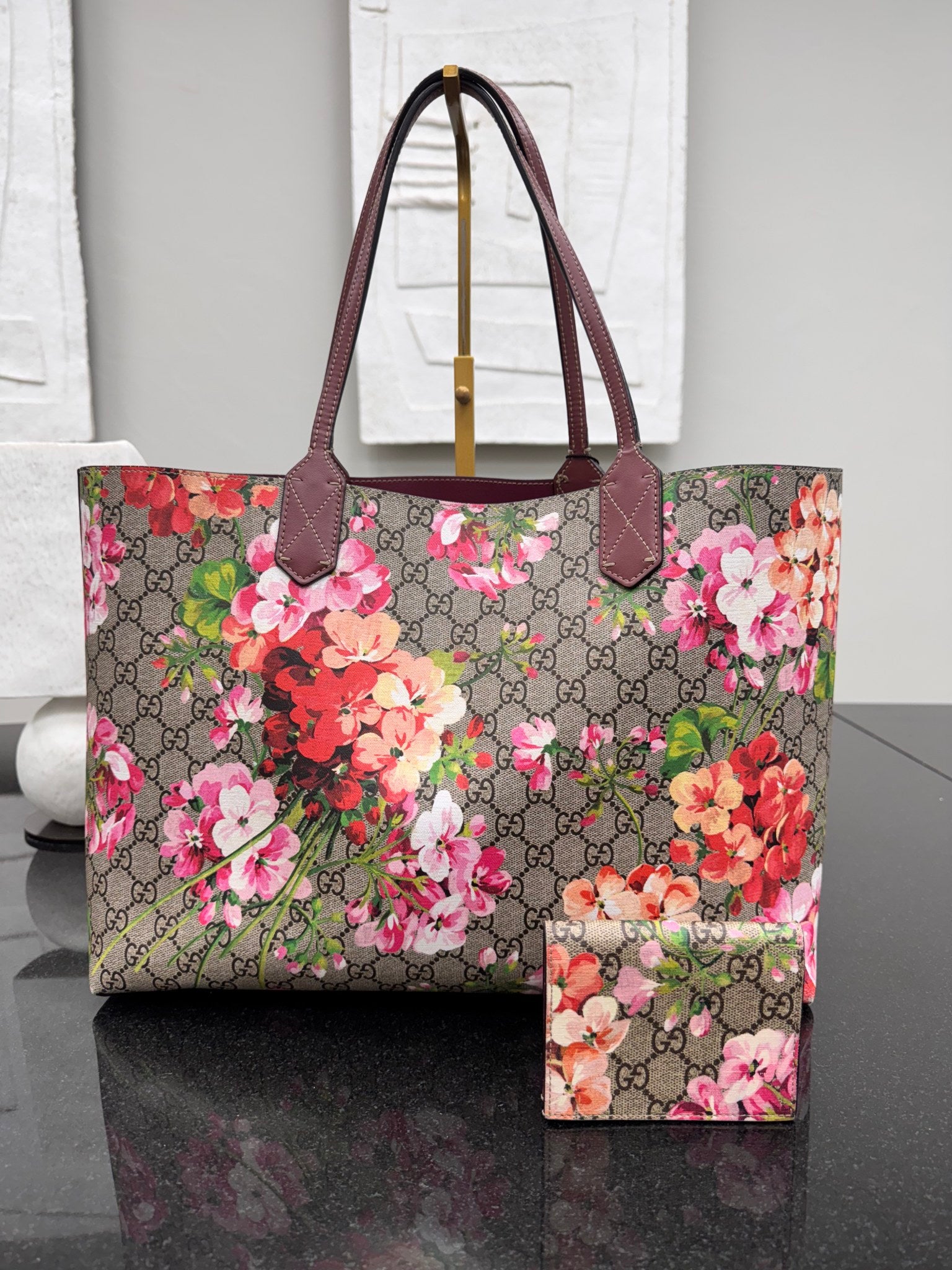 Gucci Bloom Multicolor Coated Canvas Reversible Tote & Wallet Bundle