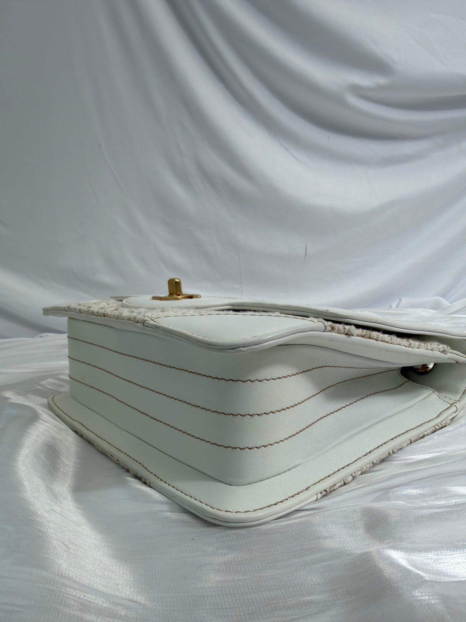 Chanel Ivory Tweed x White Leather Square Flap Bag