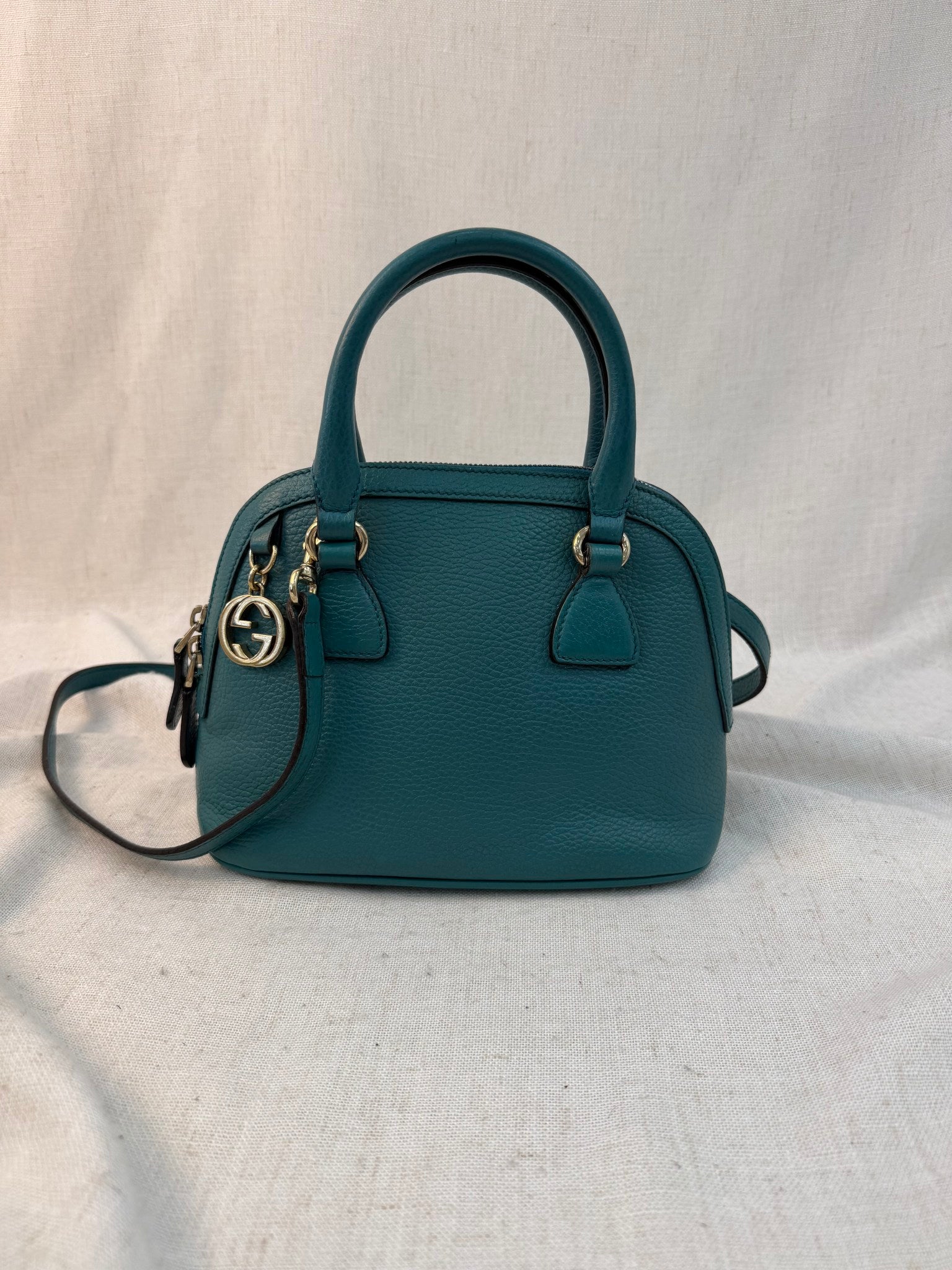 Gucci Dark Teal Leather Interlocking Dome Two Way Bag