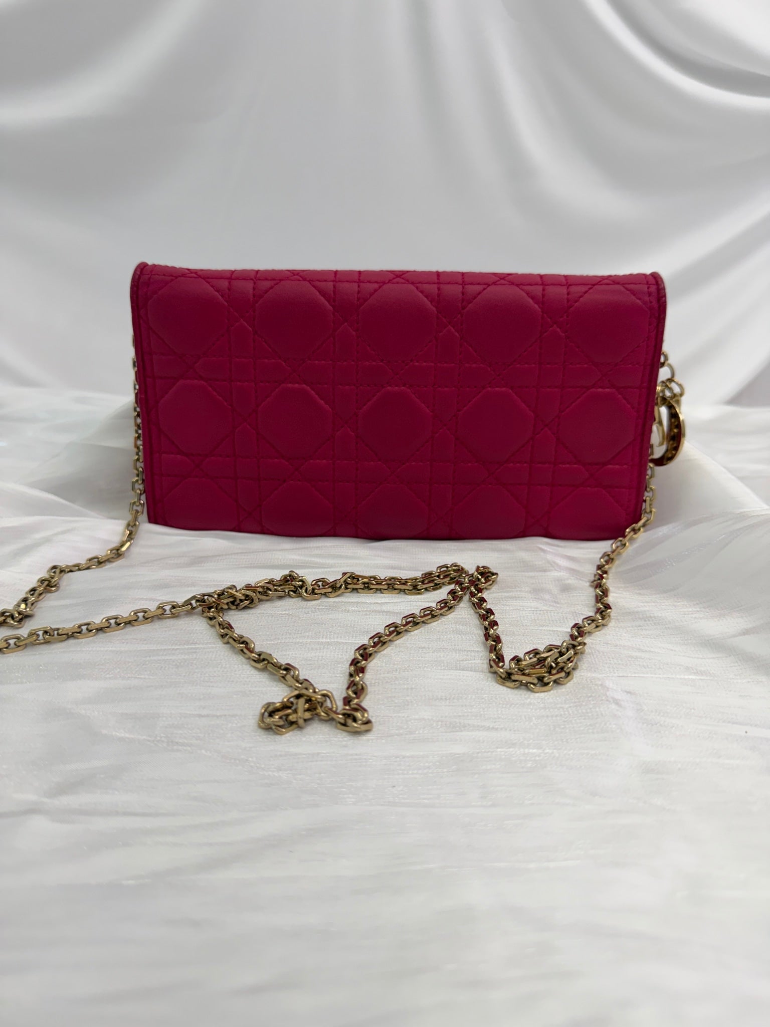 Christian Dior Pink Leather Cannage Crossbody Wallet on a Chain