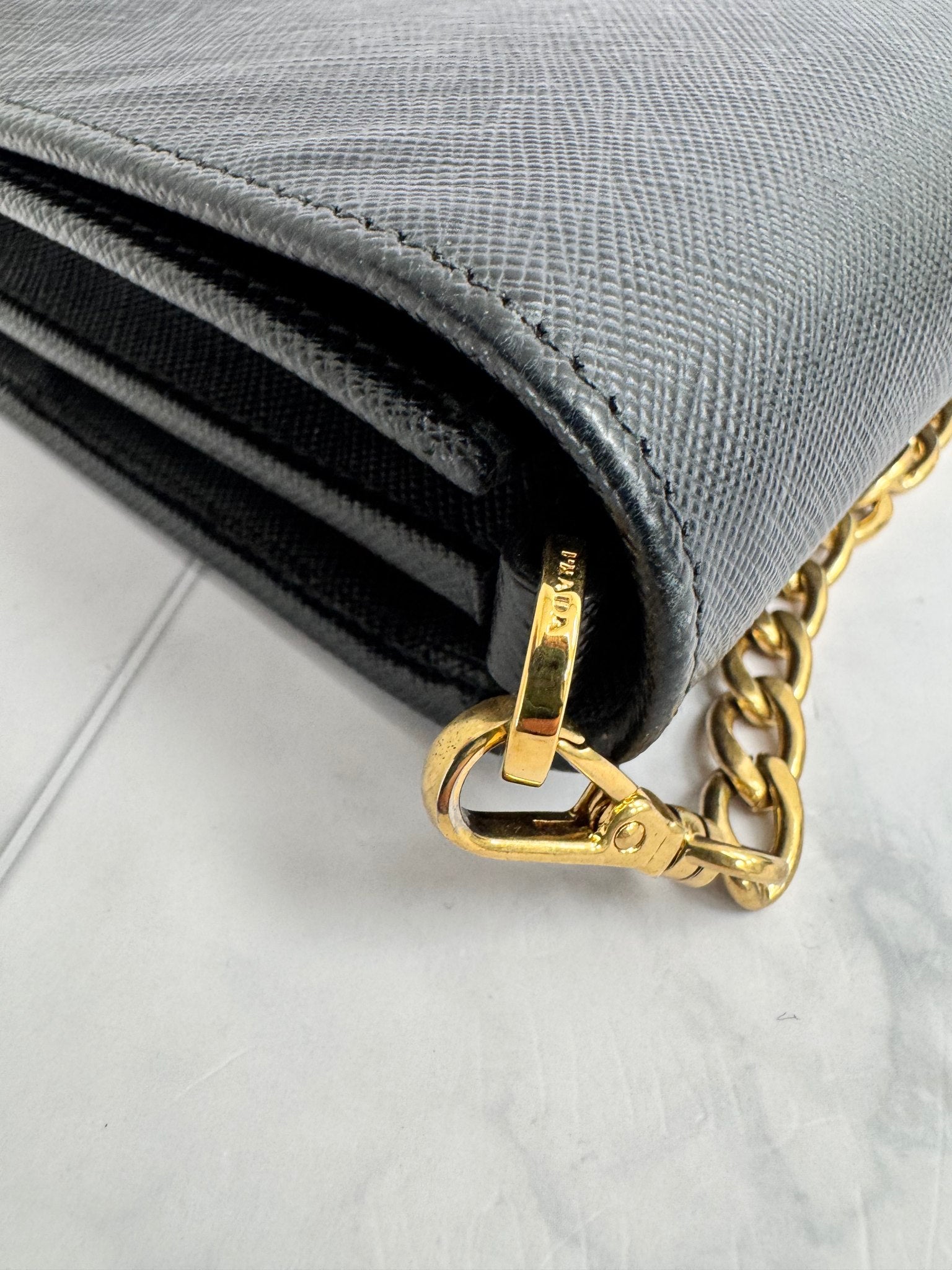 Prada Black Monochrome Saffiano leather Wallet on A Chain