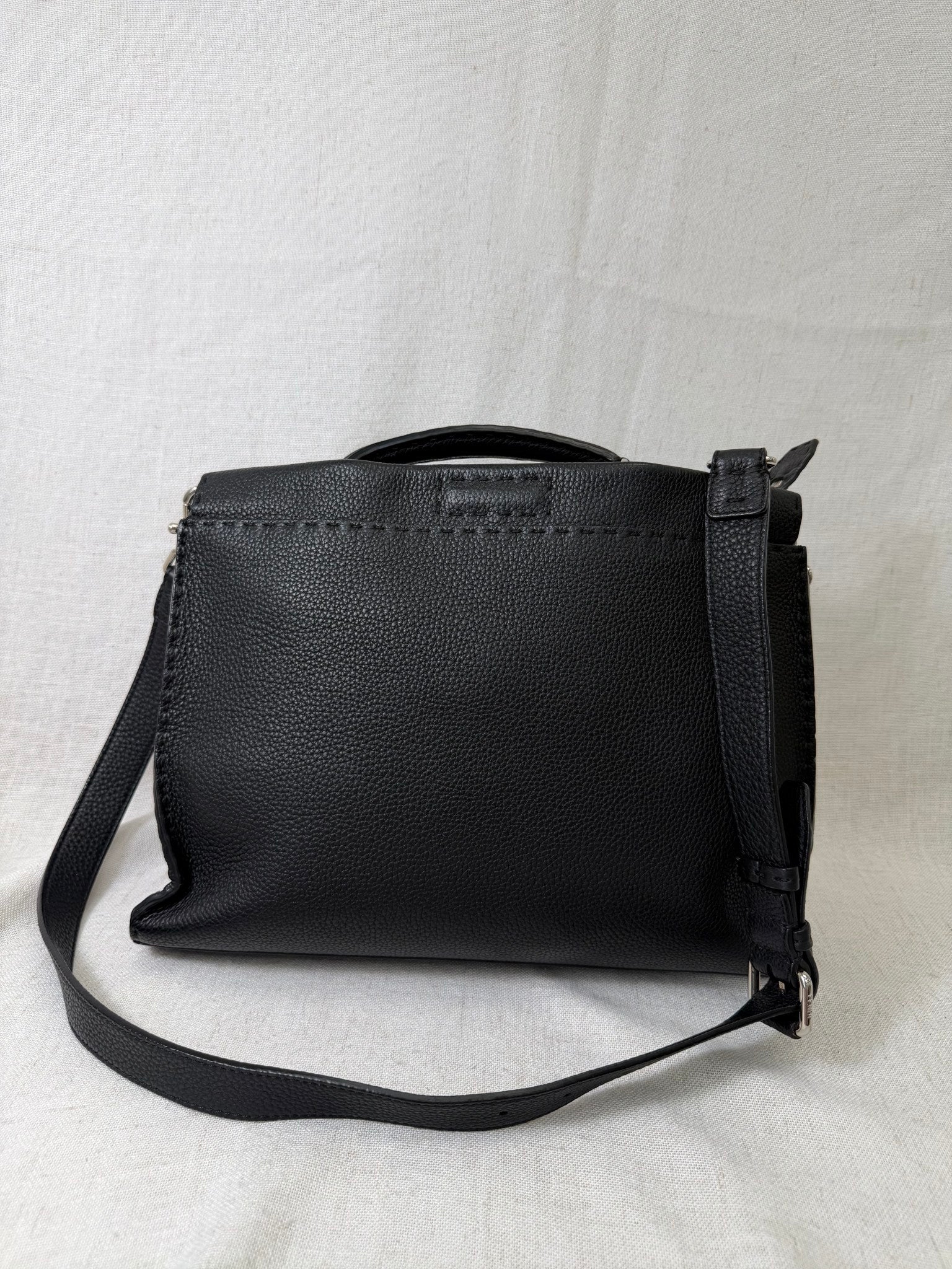 Fendi Black Pebbled Leather Peekaboo Business Bag