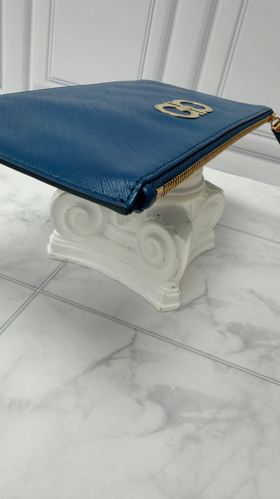Salvatore Ferragamo Blue Leather Wristlet