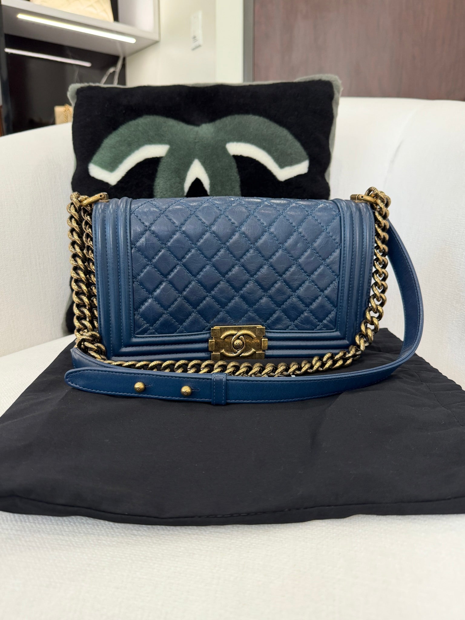 Chanel Navy Blue Quilted Calfskin Medium Boy Bag