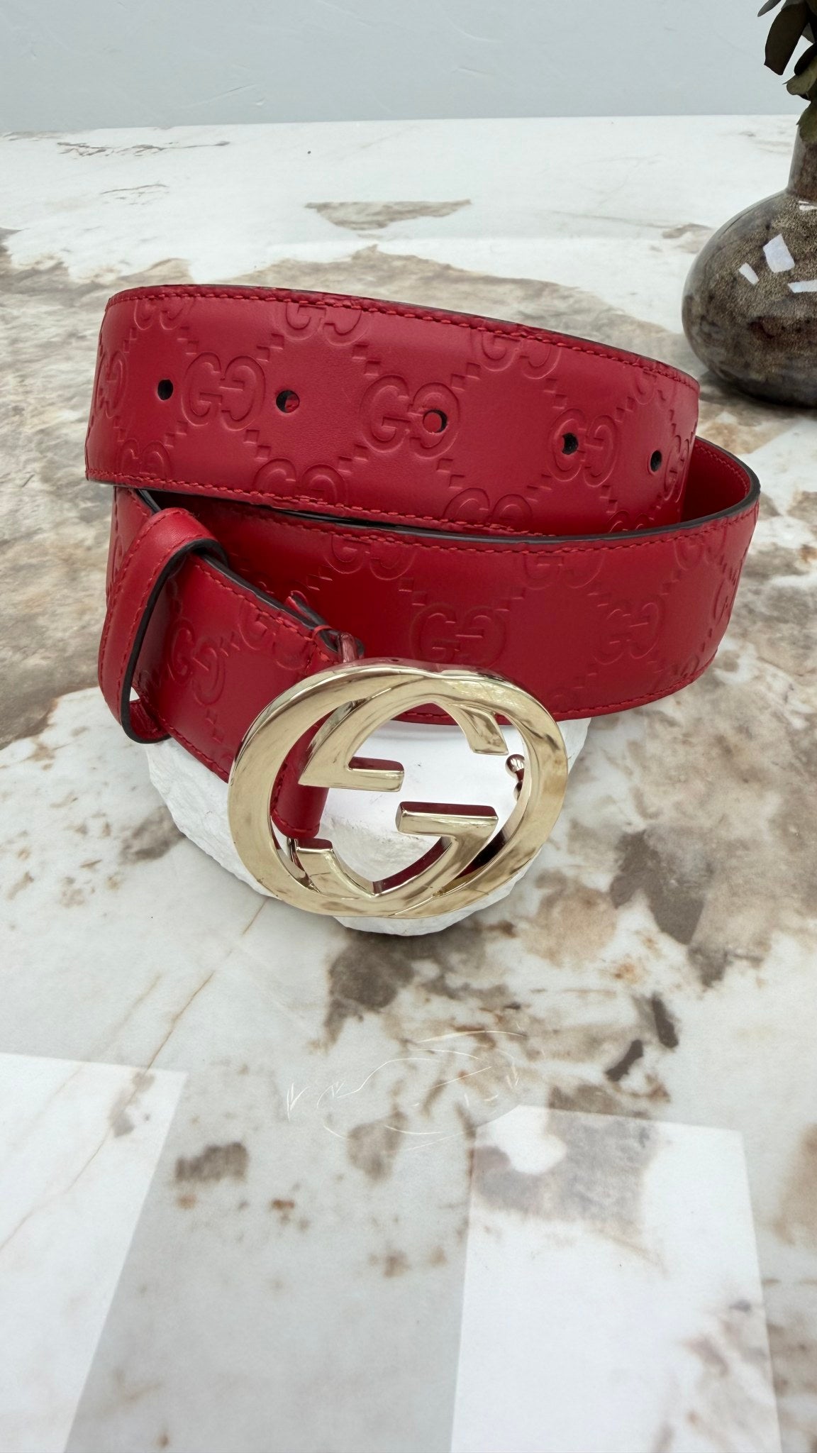 Gucci Red GG Leather Interlocking G Belt Size 85/34