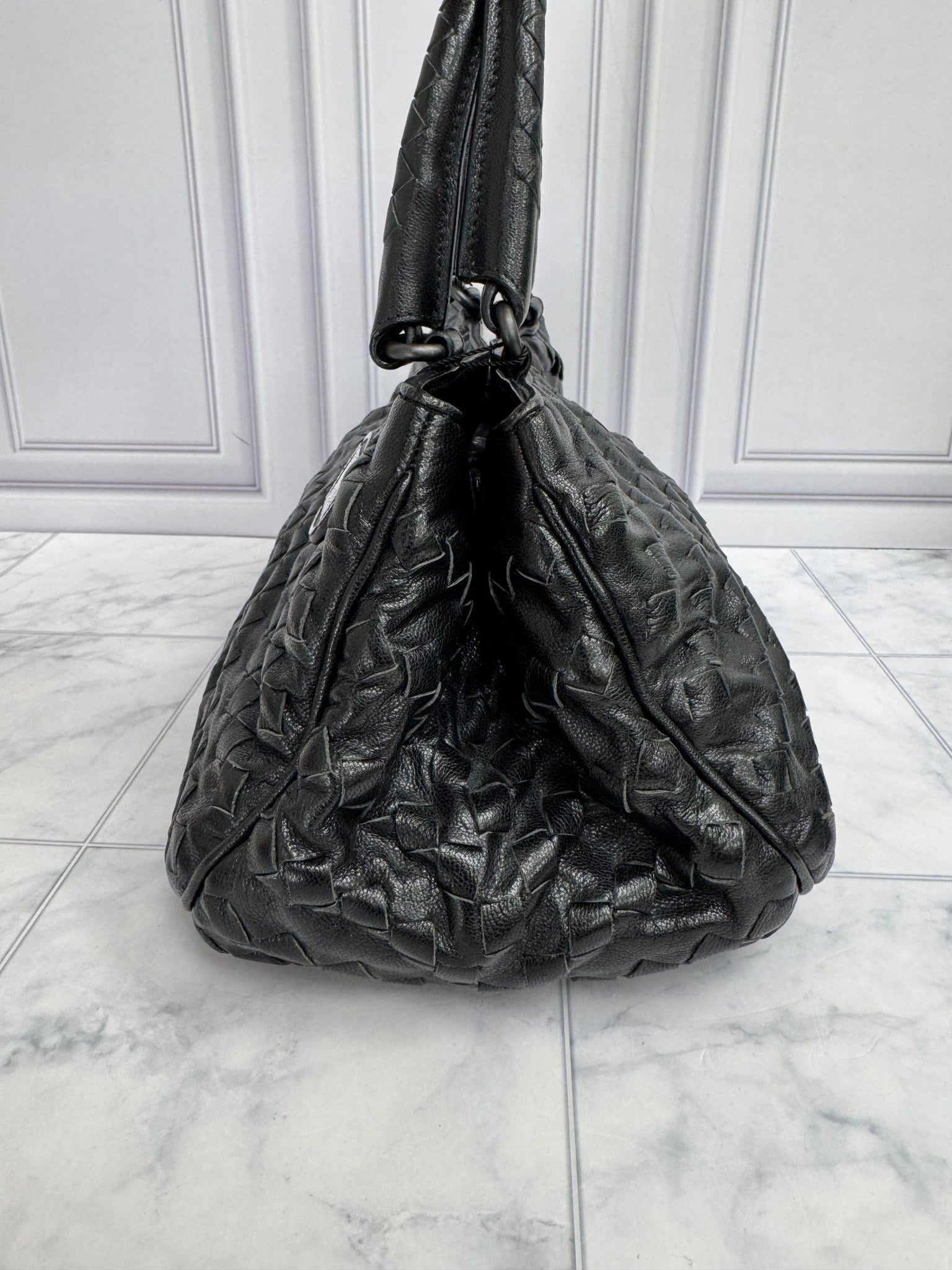 Bottega Veneta Black Intrecciato Leather Handbag