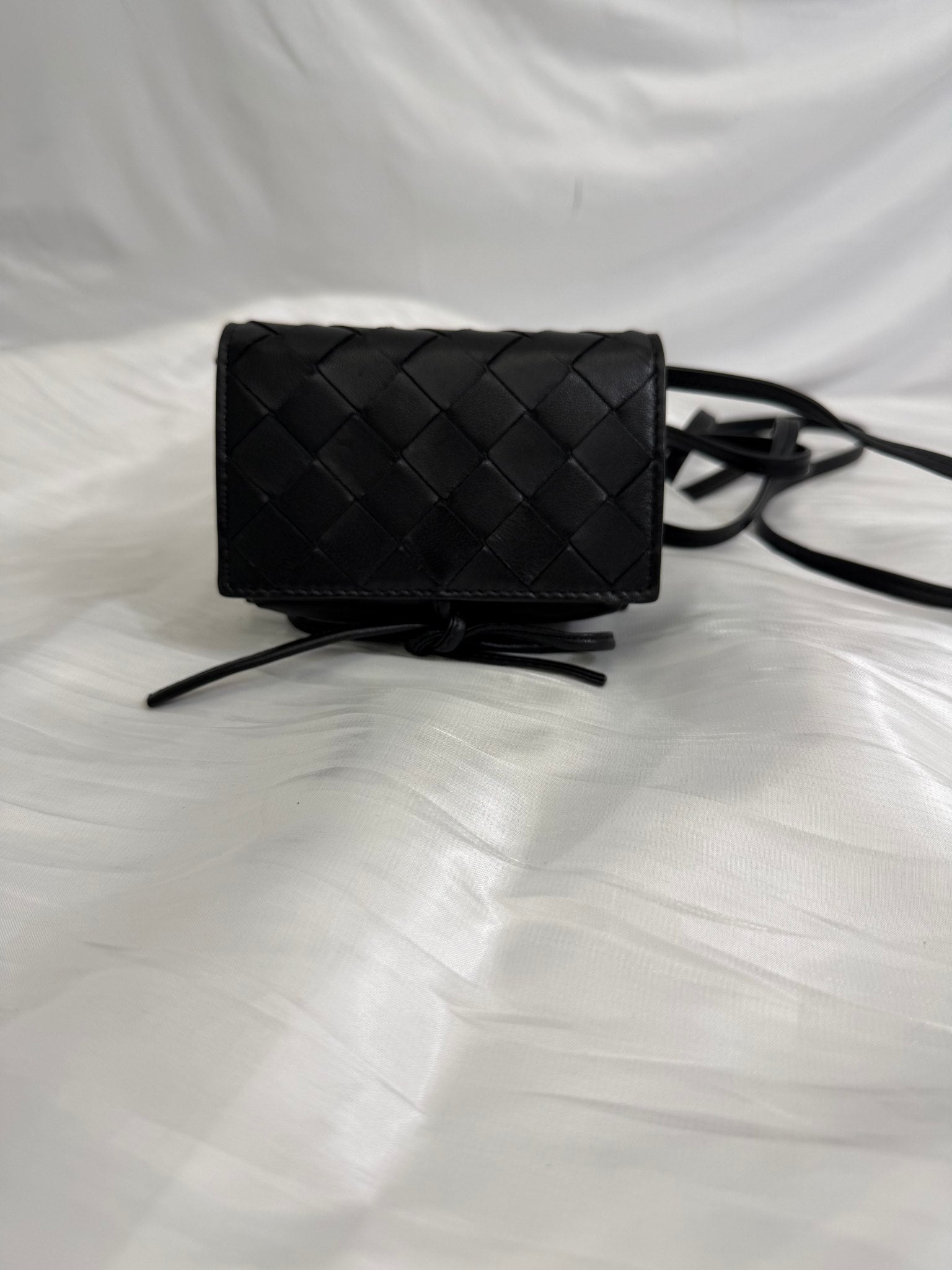 Bottega Veneta Black Intrecciato Mini Wallet On Strap