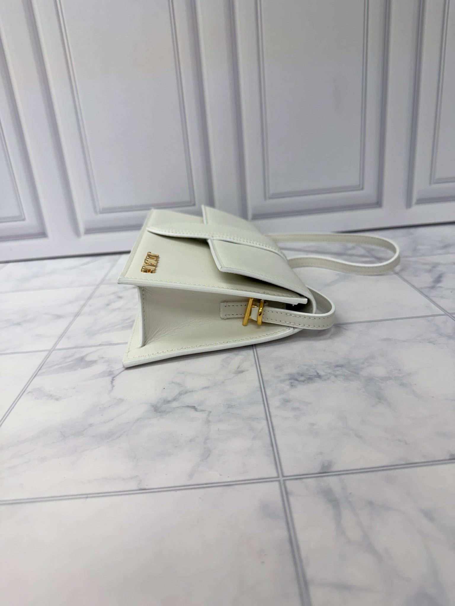 BRAND NEW - Jacquemus White Leather Le Bambino Long Shoulder Bag