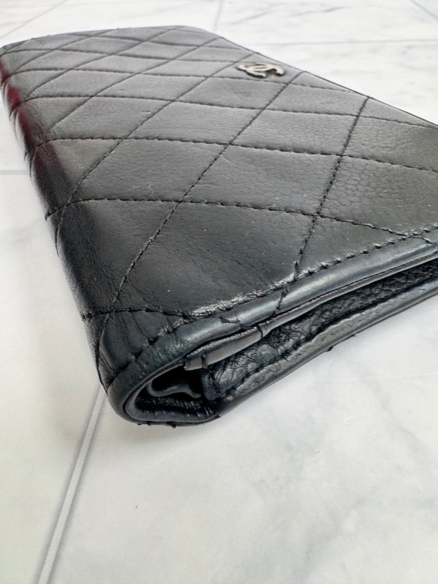 Chanel Black Diamond Quilted Caviar Leather Long Wallet