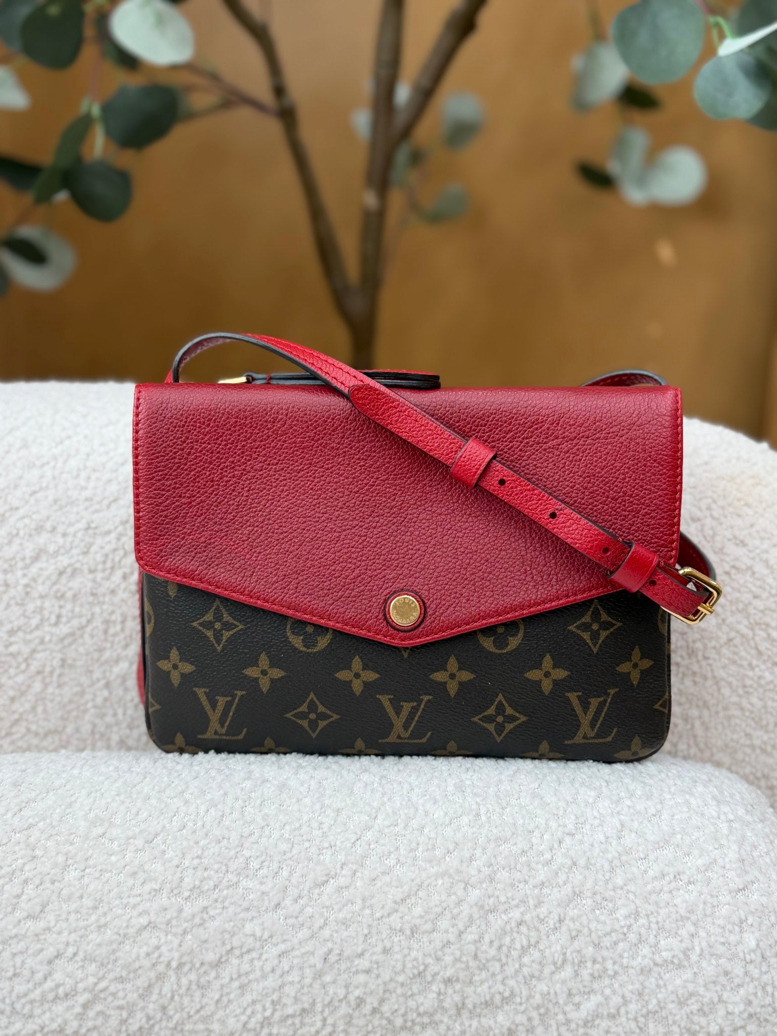 Louis Vuitton Monogram And Red Leather Twice Pochette Bag