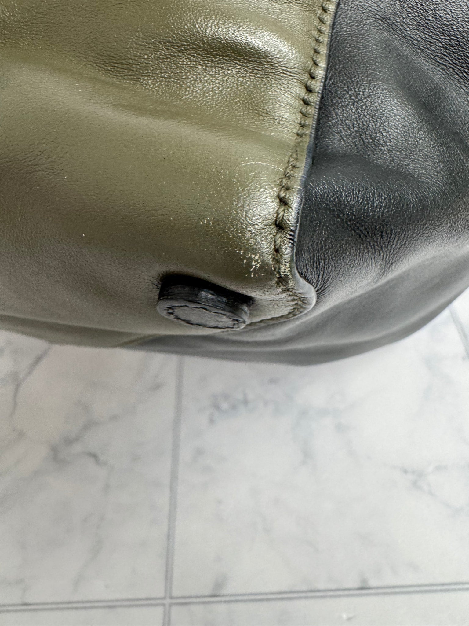 Prada Green And Black Leather Tote Bag
