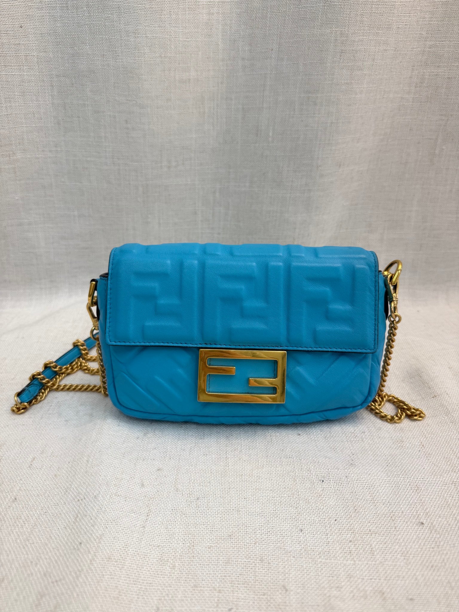 Fendi Blue Leather Baguette Mini Bag