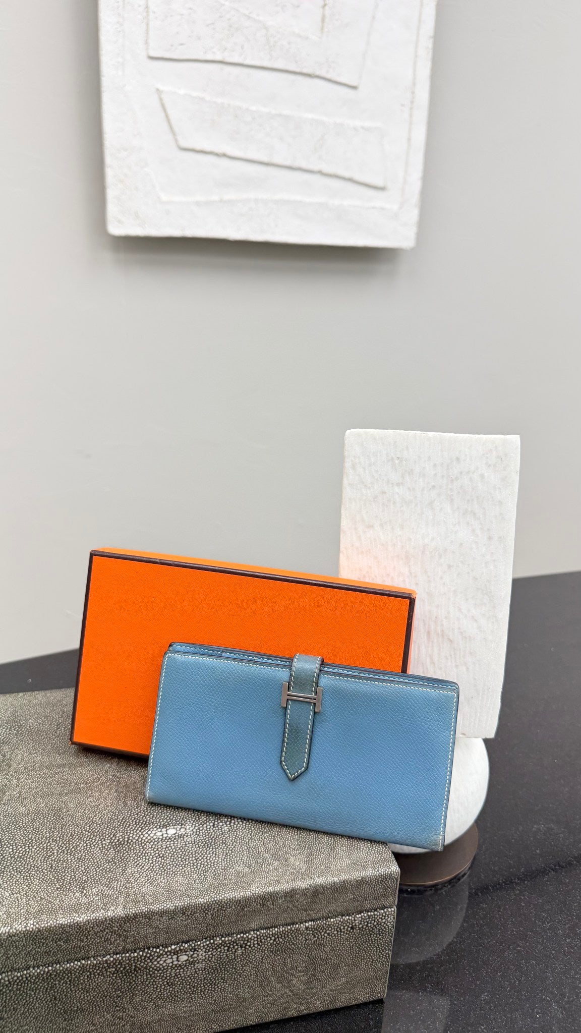 Hermes Bleu Jean Epson Leather Bearn Wallet