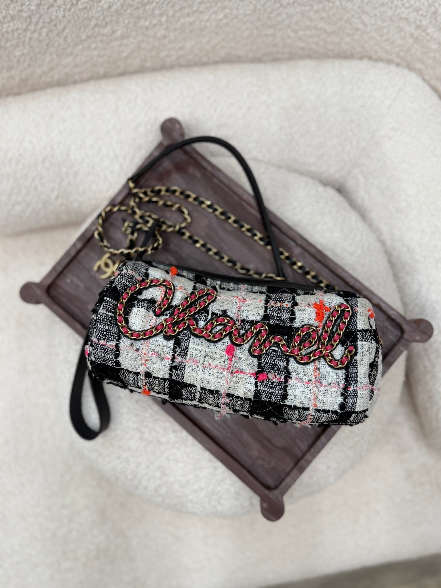 Chanel Multicolor Tweed & Calfskin Signe Bowling Bag