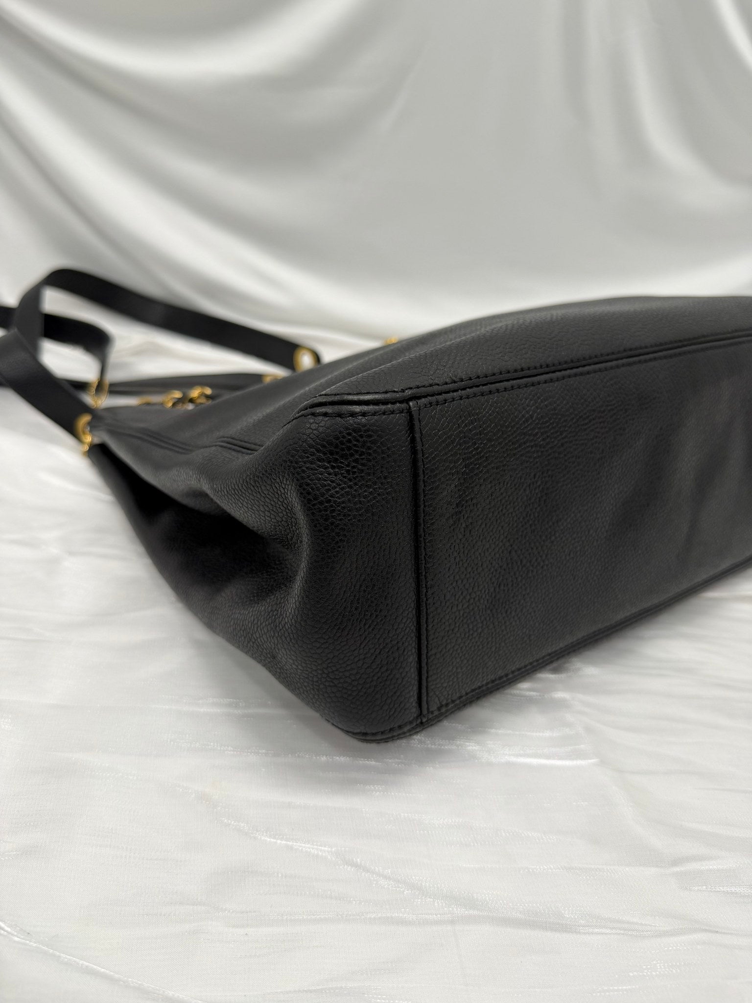 Chanel Black Caviar Leather 24K Chain Shoulder Tote