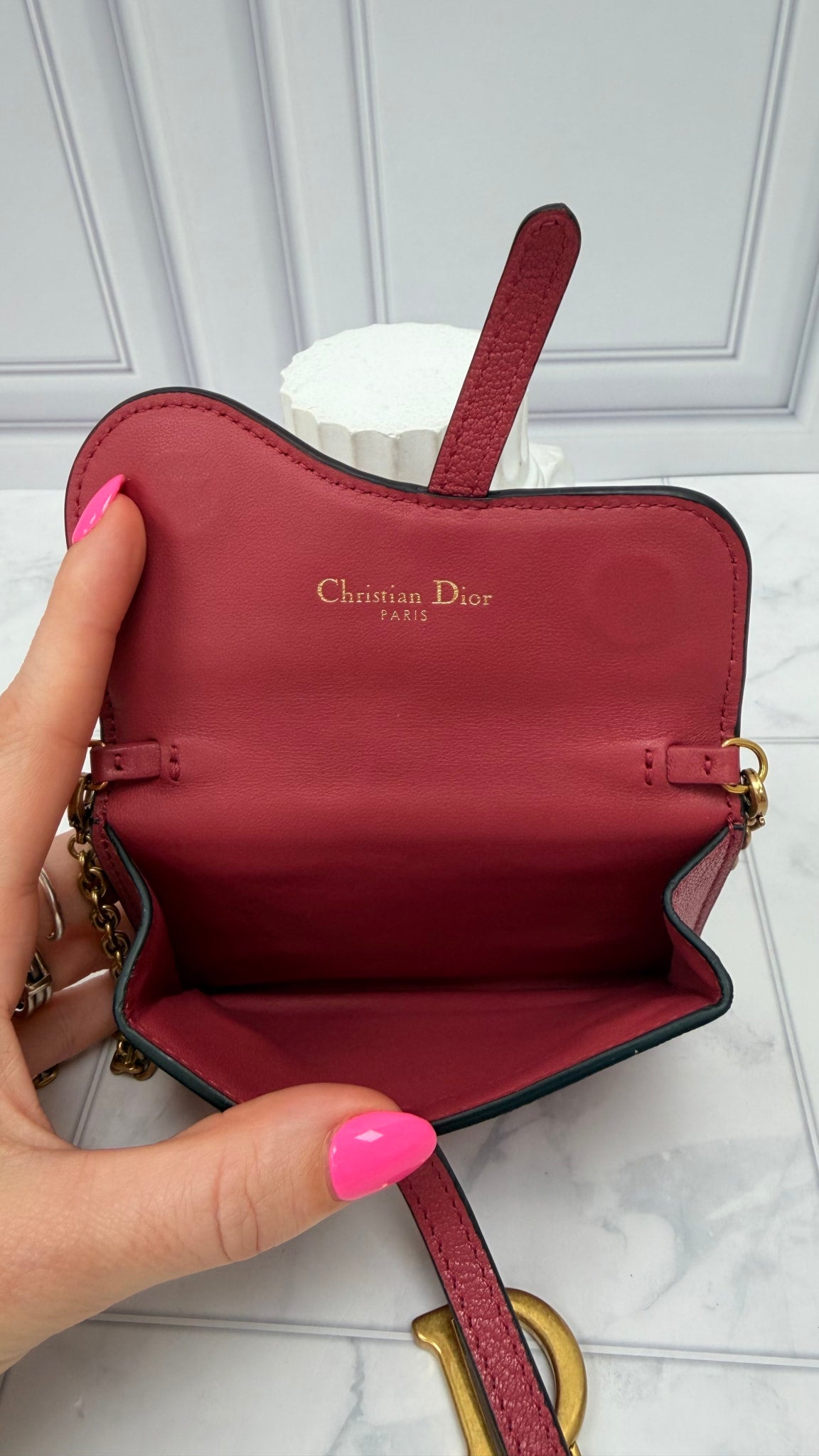 Christian Dior Dusty Pink Leather Nano Saddle Chain Pouch