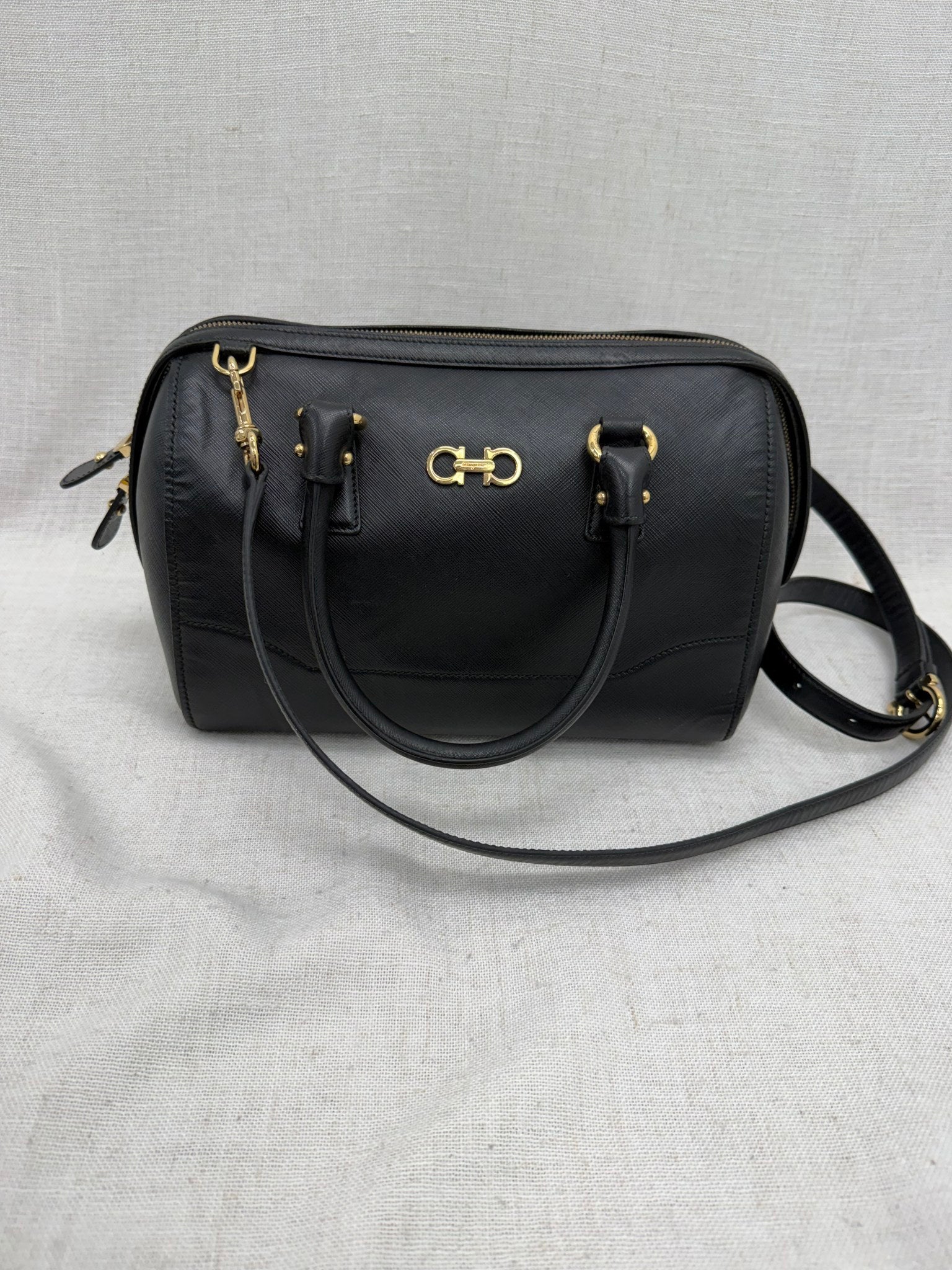 Salvatore Ferragamo Black Leather Boston Bag