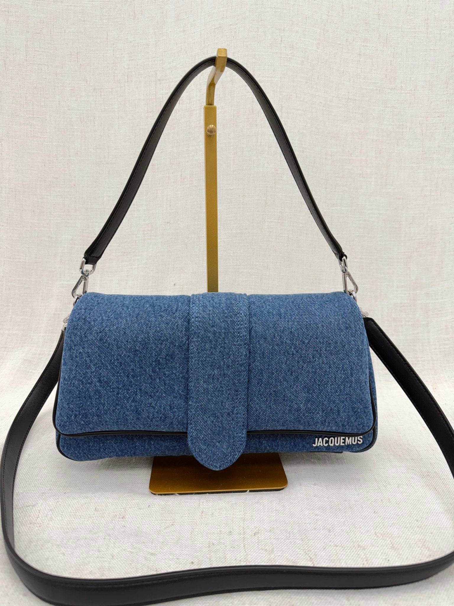 LIKE NEW - Jacquemes Denim & Black Leather Le Bambimou 2Way Bag