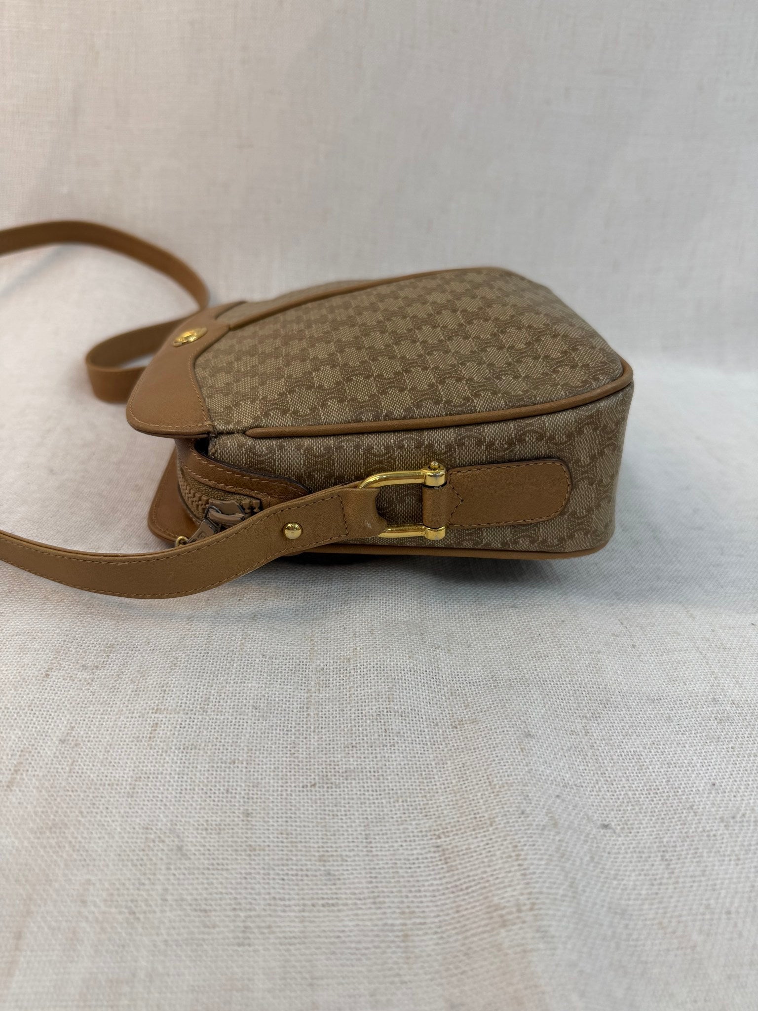 Celine Brown Coated Canvas Macadam Vintage Shoulder Bag
