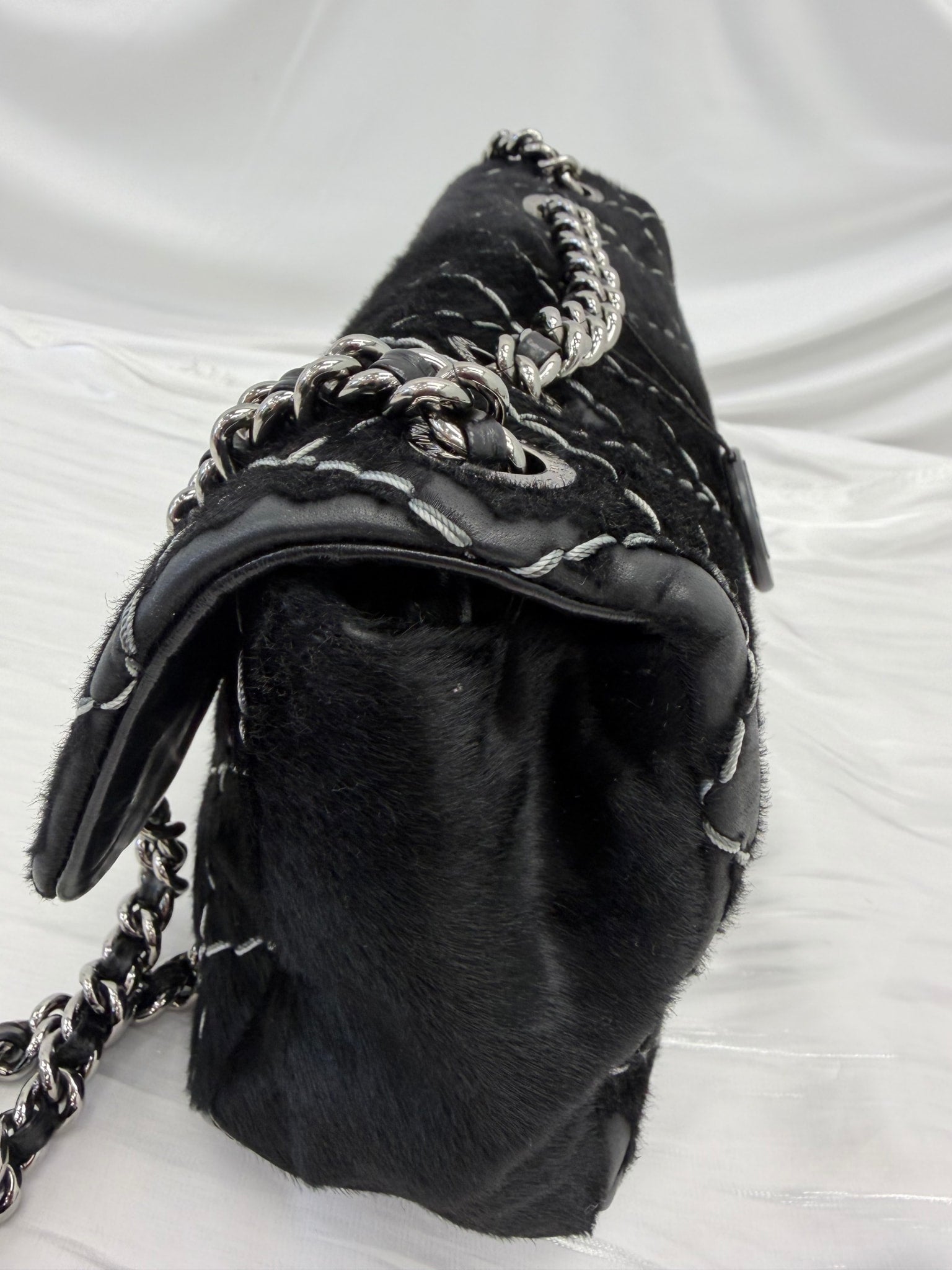 Chanel Black Ponyhair & Leather Stitched Medium Single Flap Bag