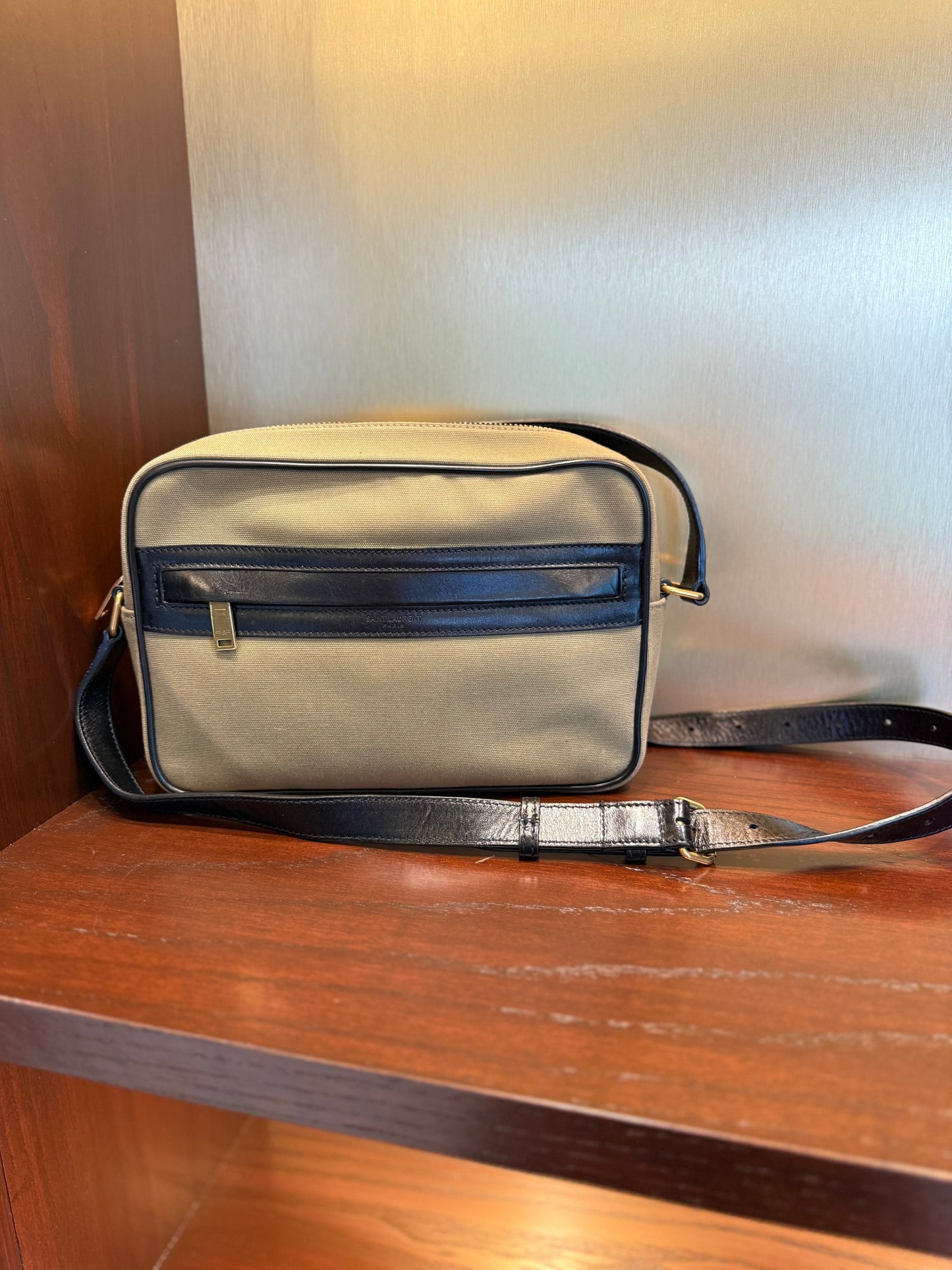 Saint Laurent YSL Green Canvas Small Camp Shoulder Bag