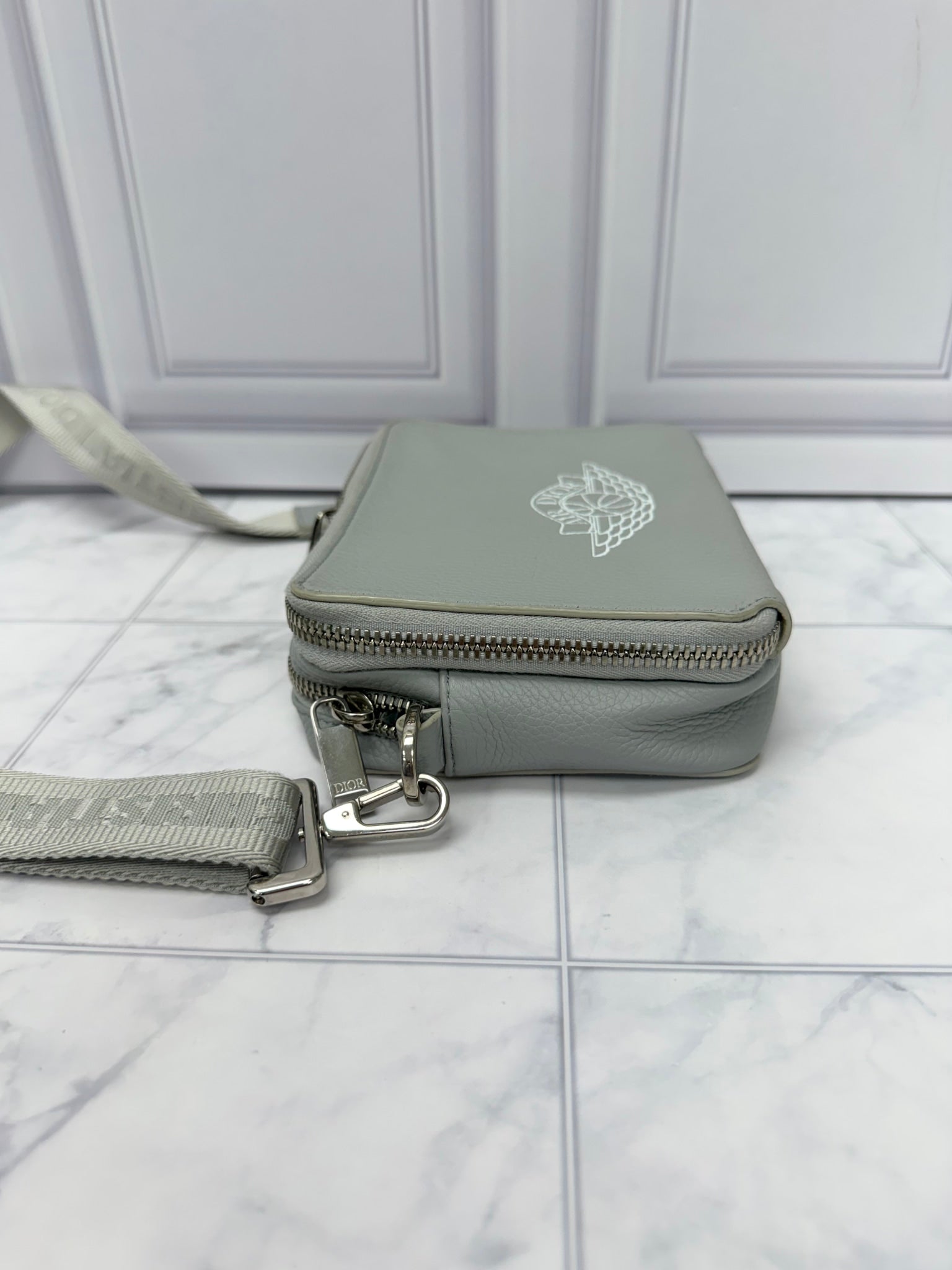 Christian Dior x Jordan Grey Grained Leather Wings Crossbody Bag