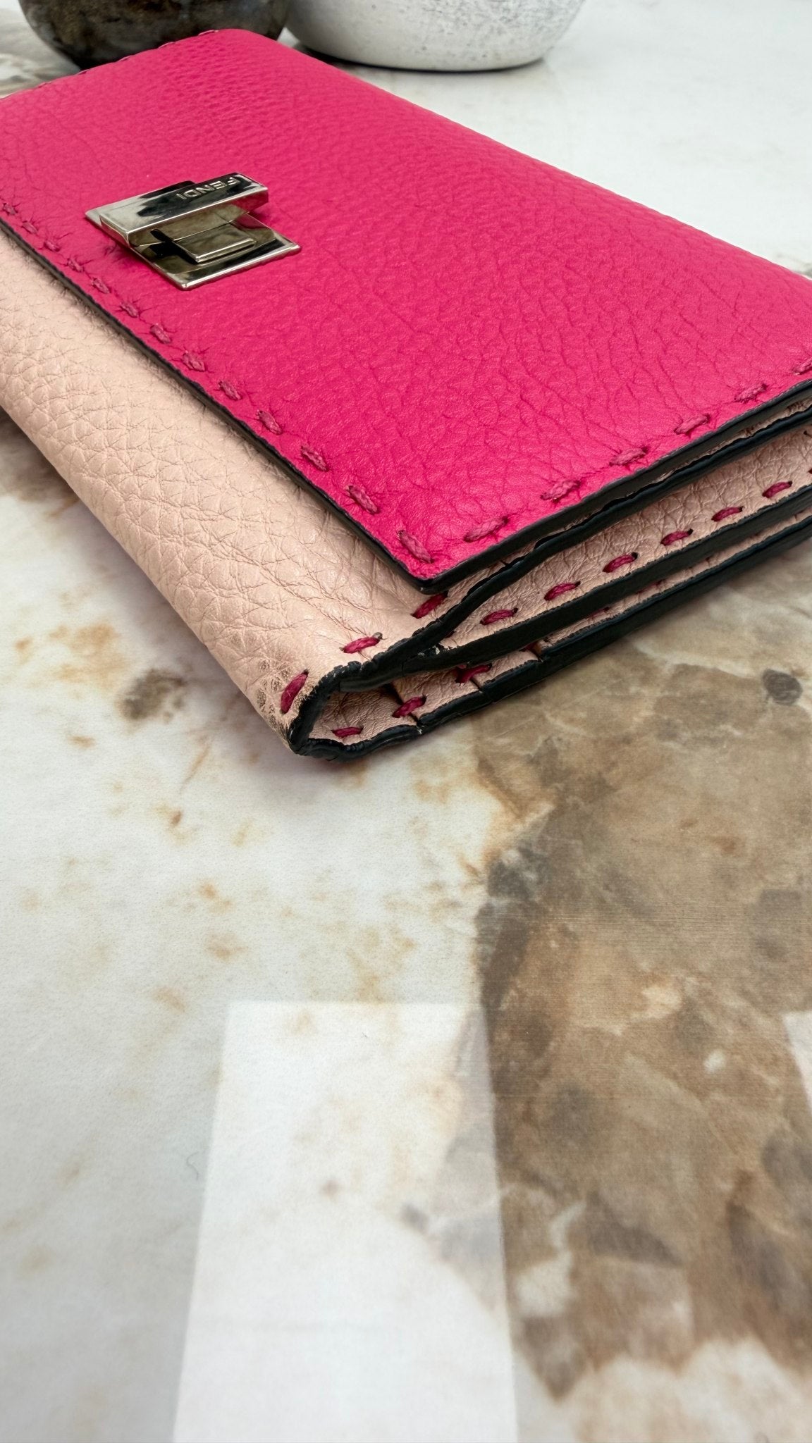 Fendi Pink Leather Selleria Peekaboo Long Wallet
