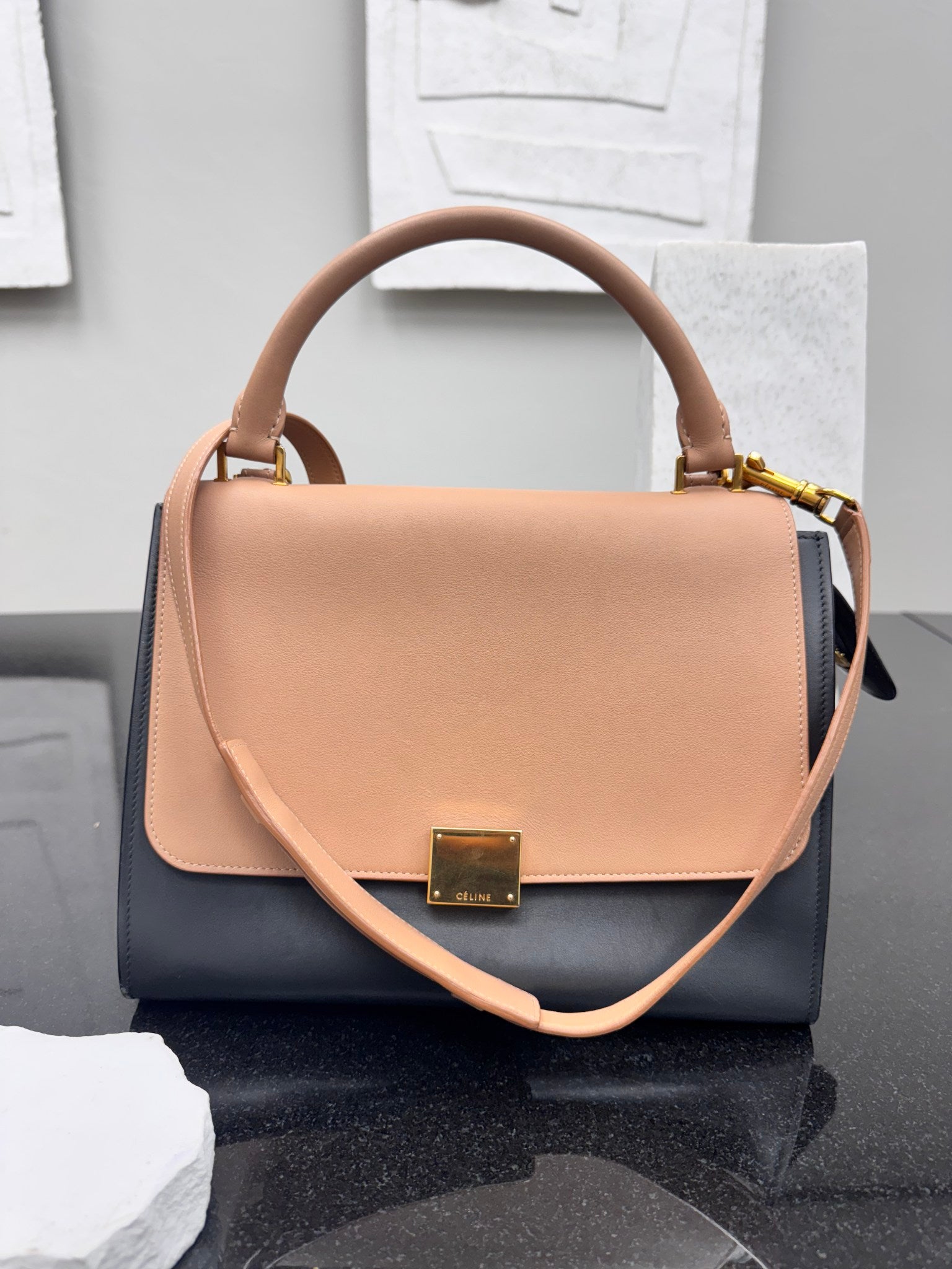 Celine Tan And Black Leather Trapeze 2Way Bag
