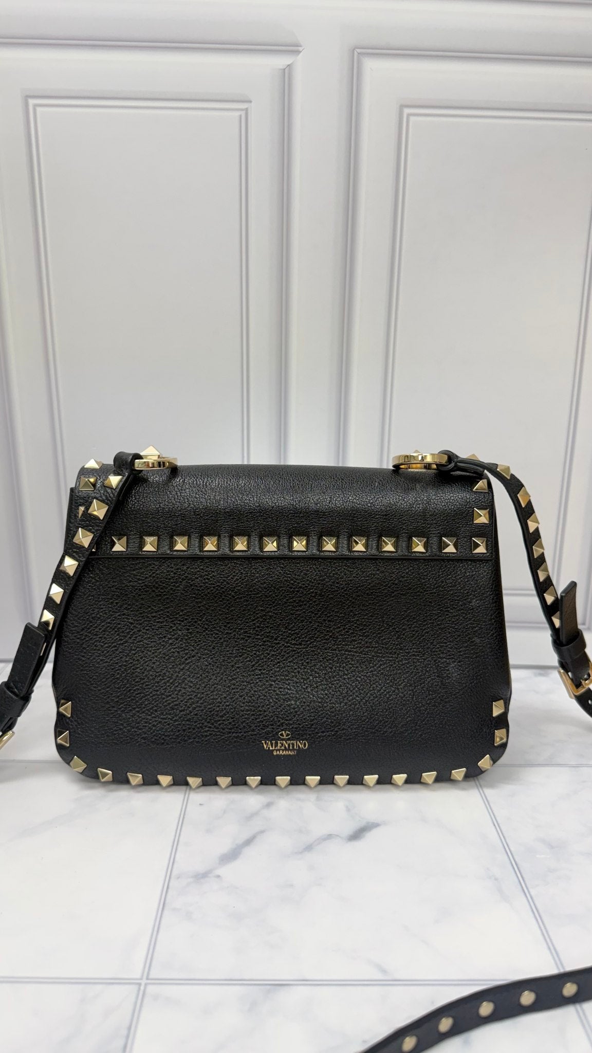 Valentino Black Grained Leather Rockstud Crossbody