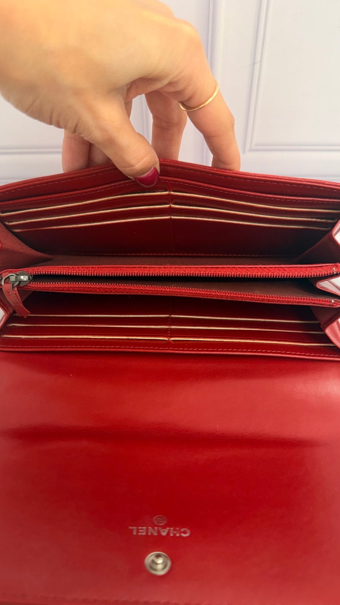 Chanel Red Quilted Lambskin Leather Coco Boy Wallet