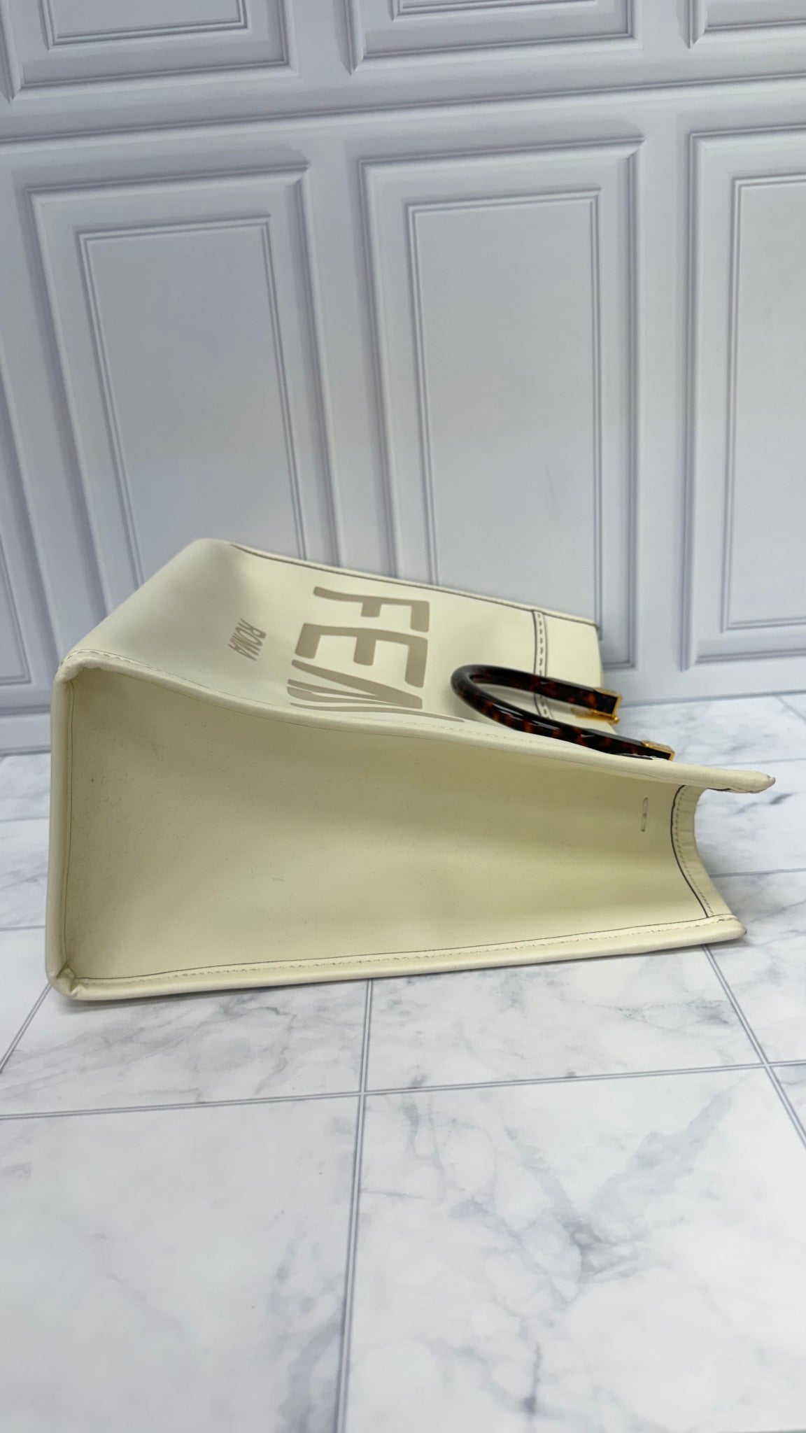 Fendi Cream Leather Sunshine Medium Tote Bag
