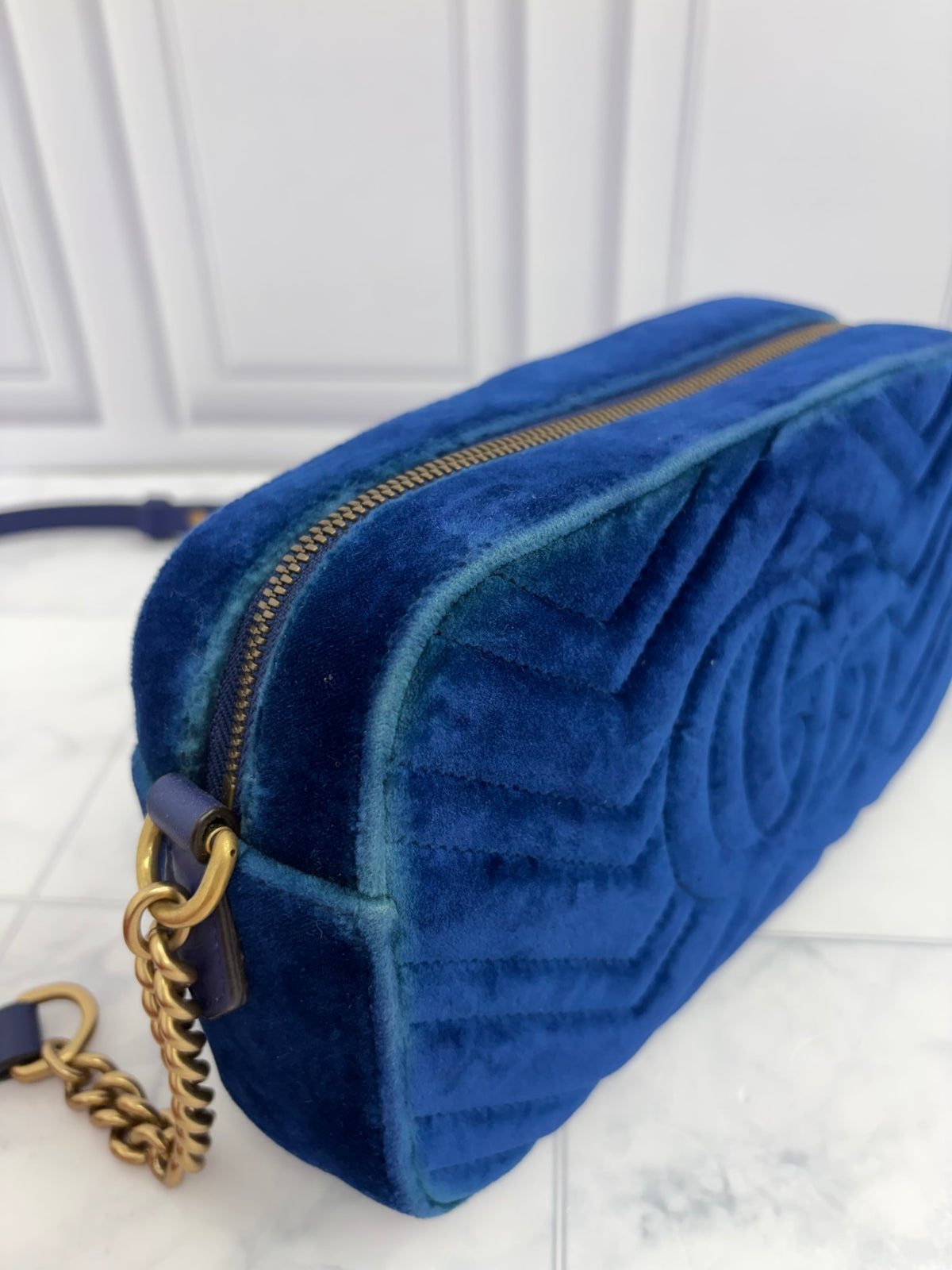 Gucci Blue Velvet Marmont Camera Bag