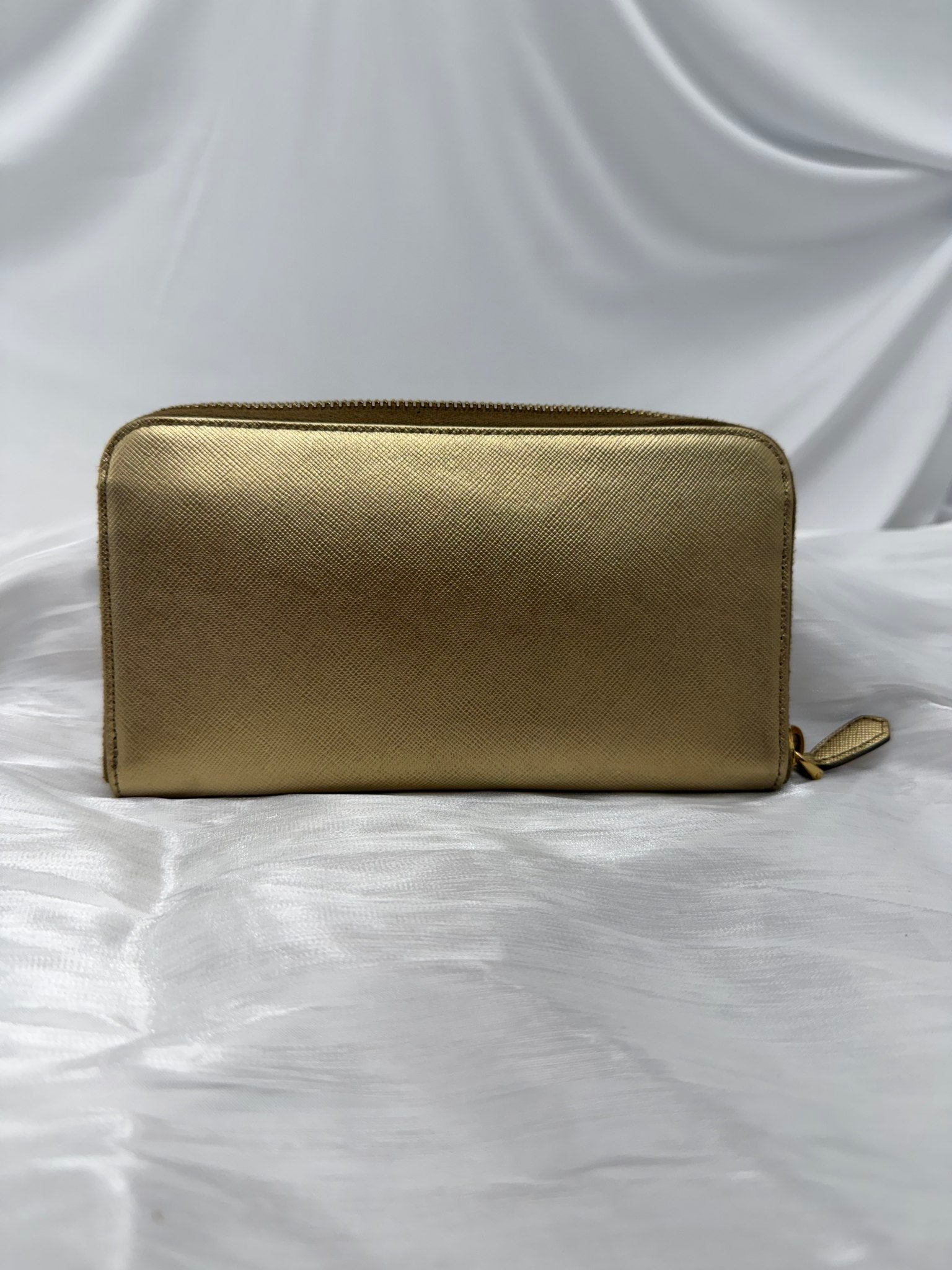 Prada Gold Saffiano Leather Zippy Wallet