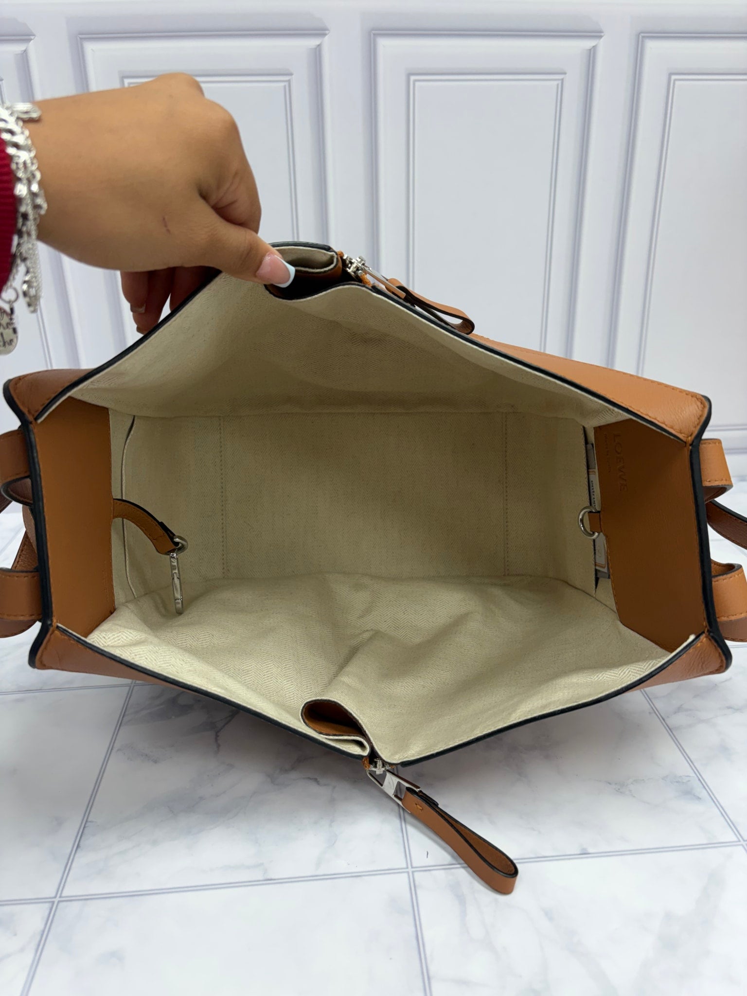 Loewe Brown, White, & Black Leather Hammock Marine bag