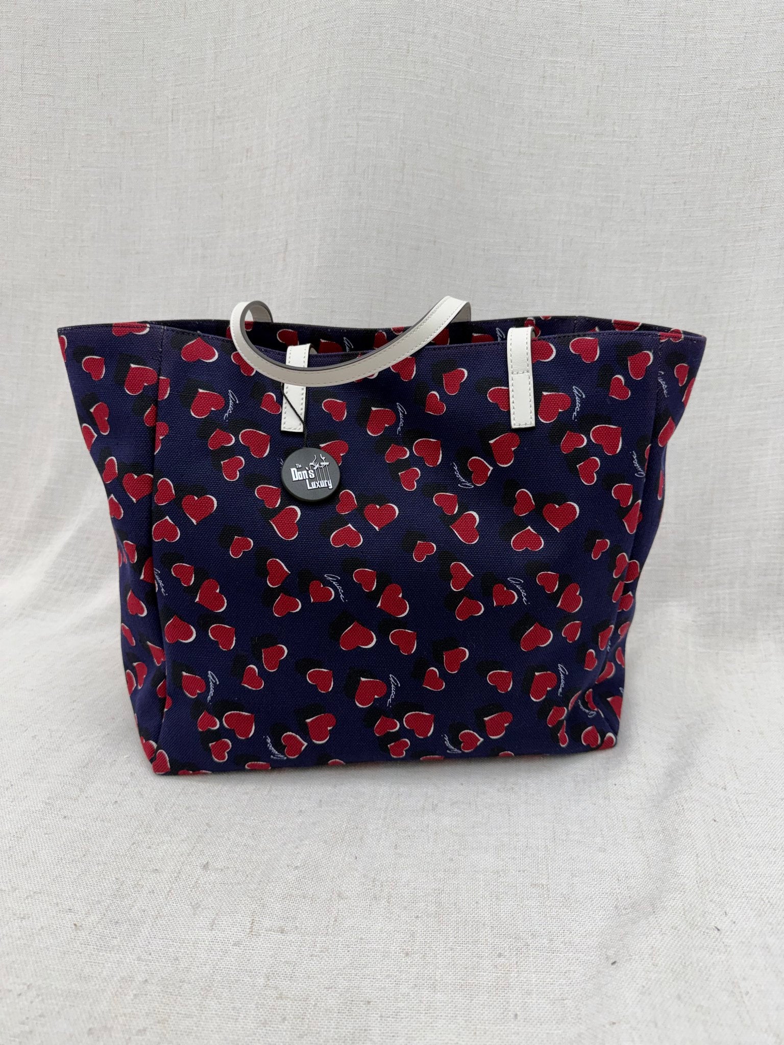 Gucci Navy & Red Heart Canvas Shoulder Tote