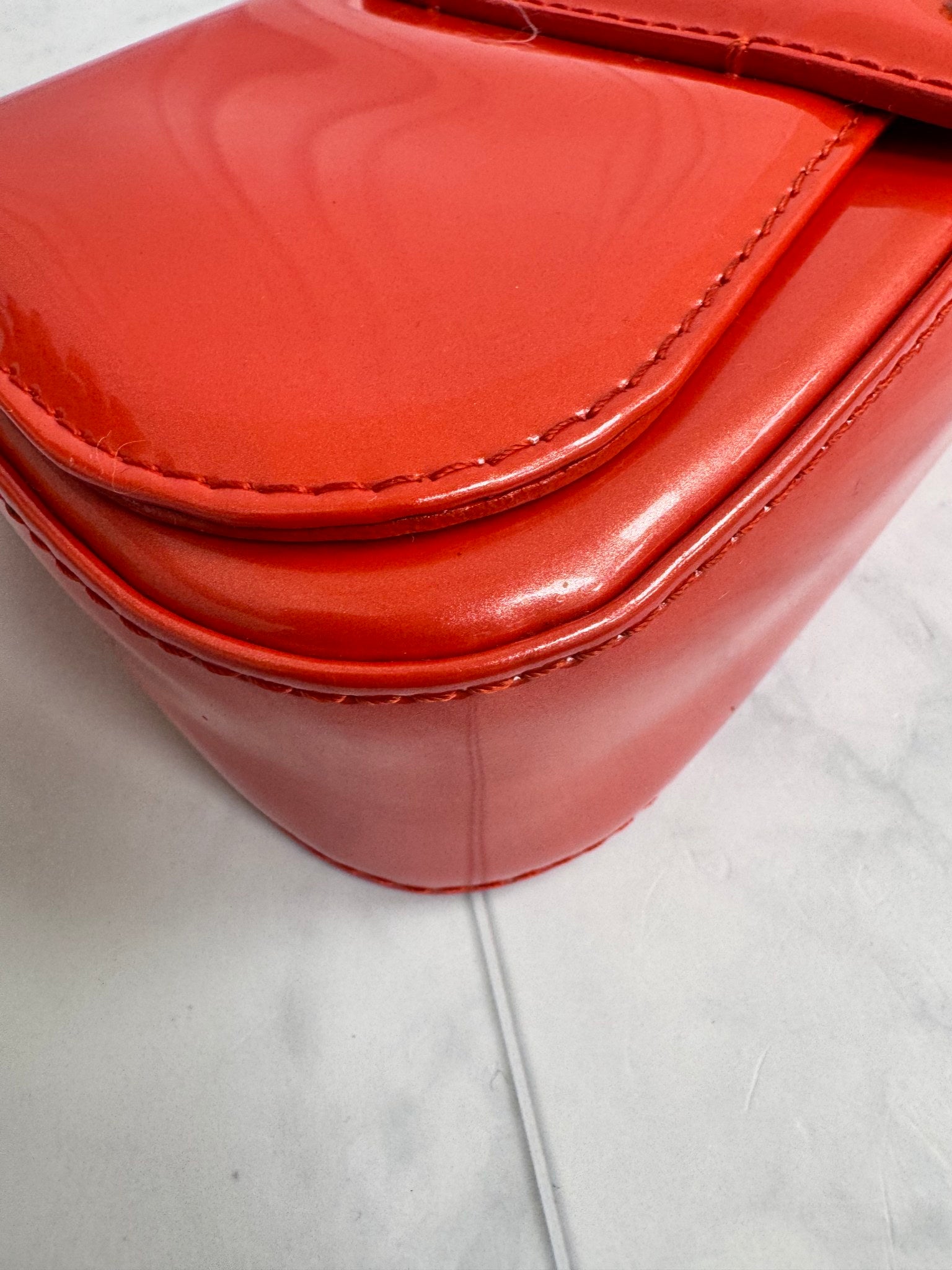 Louis Vuitton Red Orange Vernis Sobe Clutch
