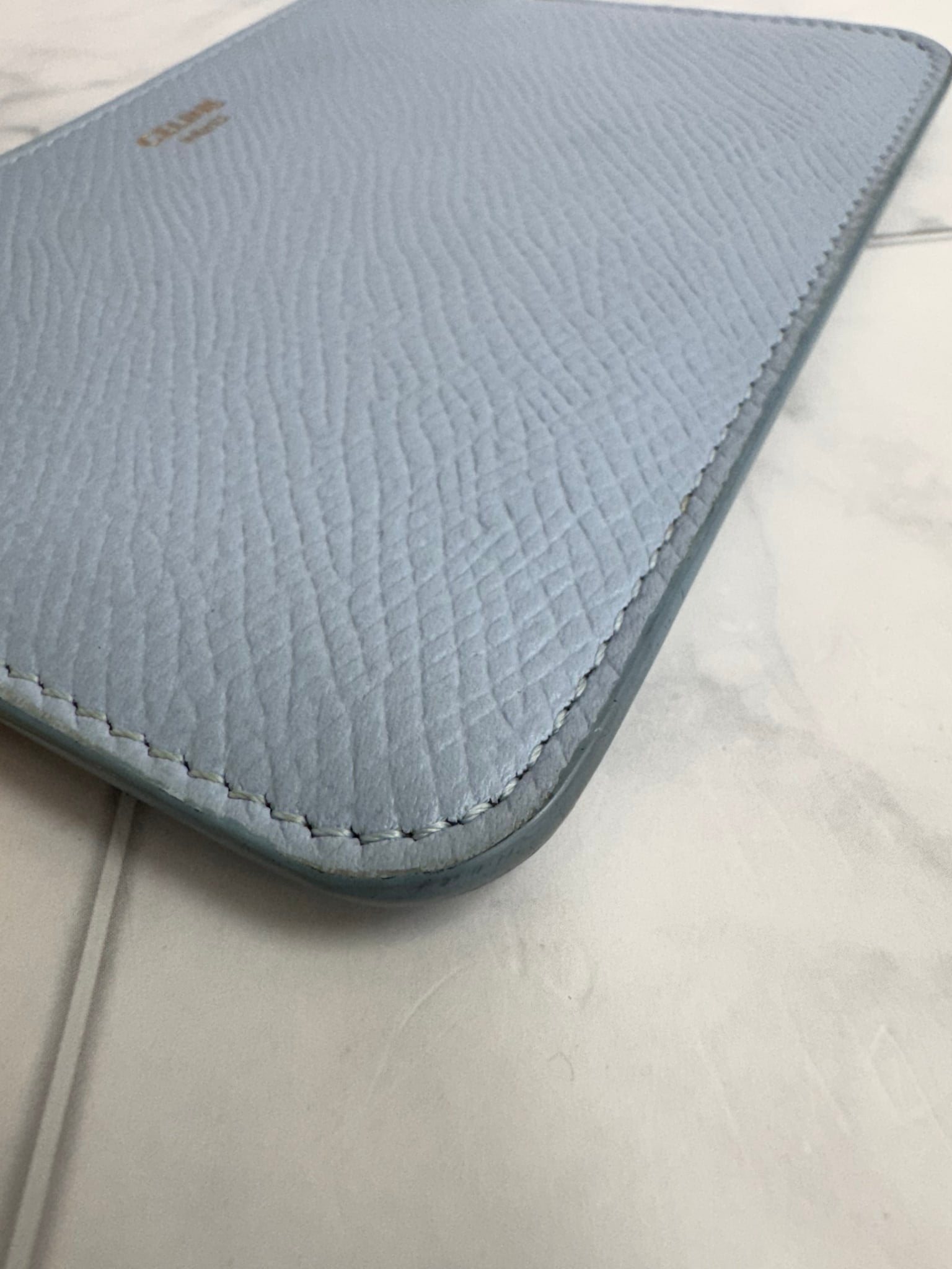Celine Baby Blue Grained Leather Zippy Card Holder