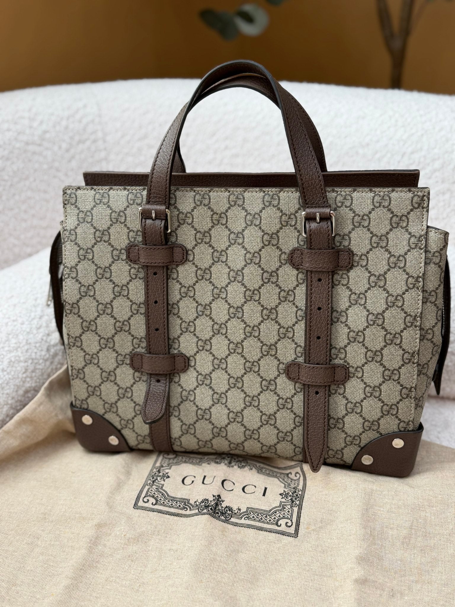 Gucci Brown GG Coated Canvas Bucket Travel Tote
