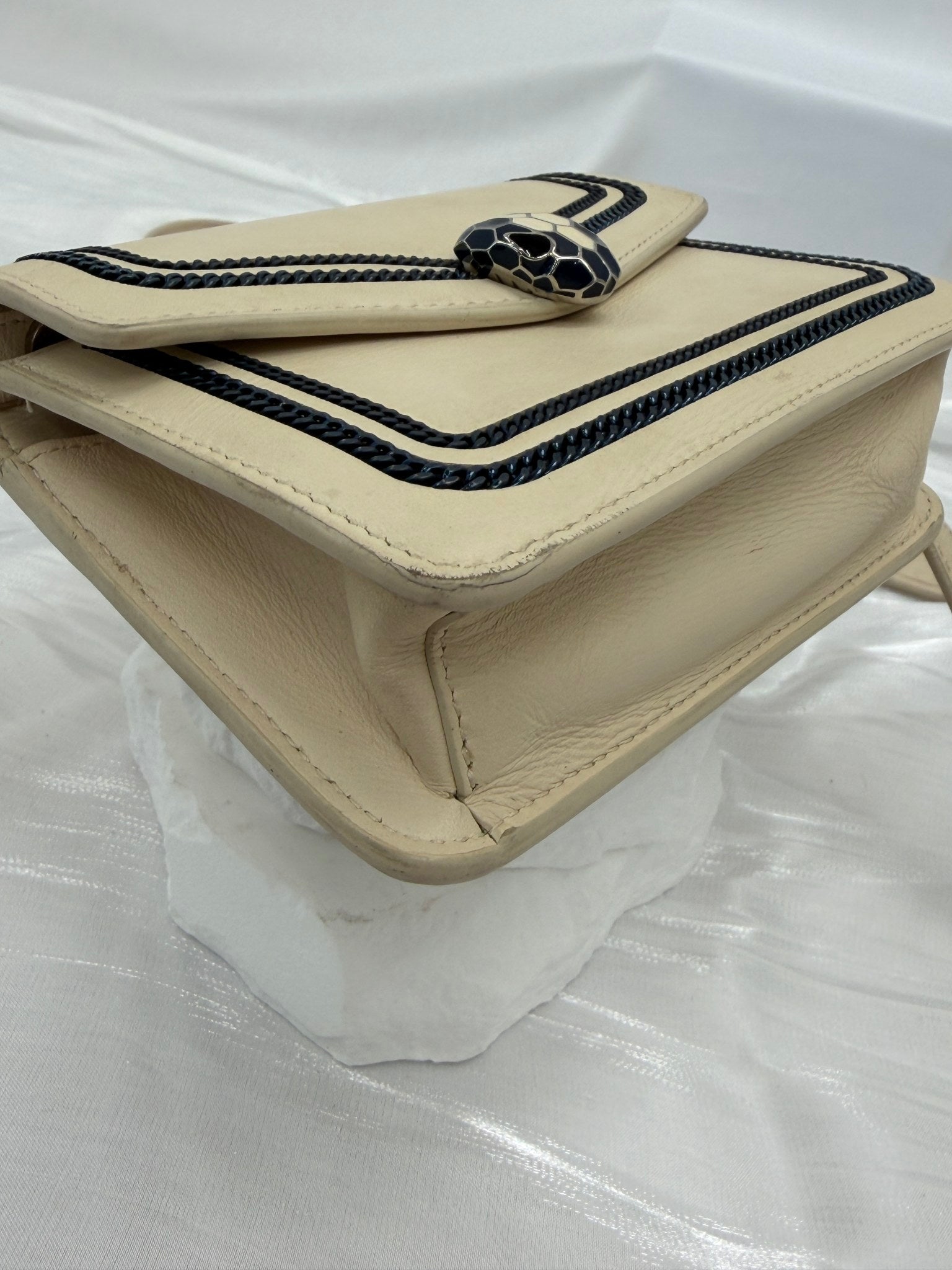 Bvlgari Cream Calfskin Diamond Blast Serpenti Mini Crossbody