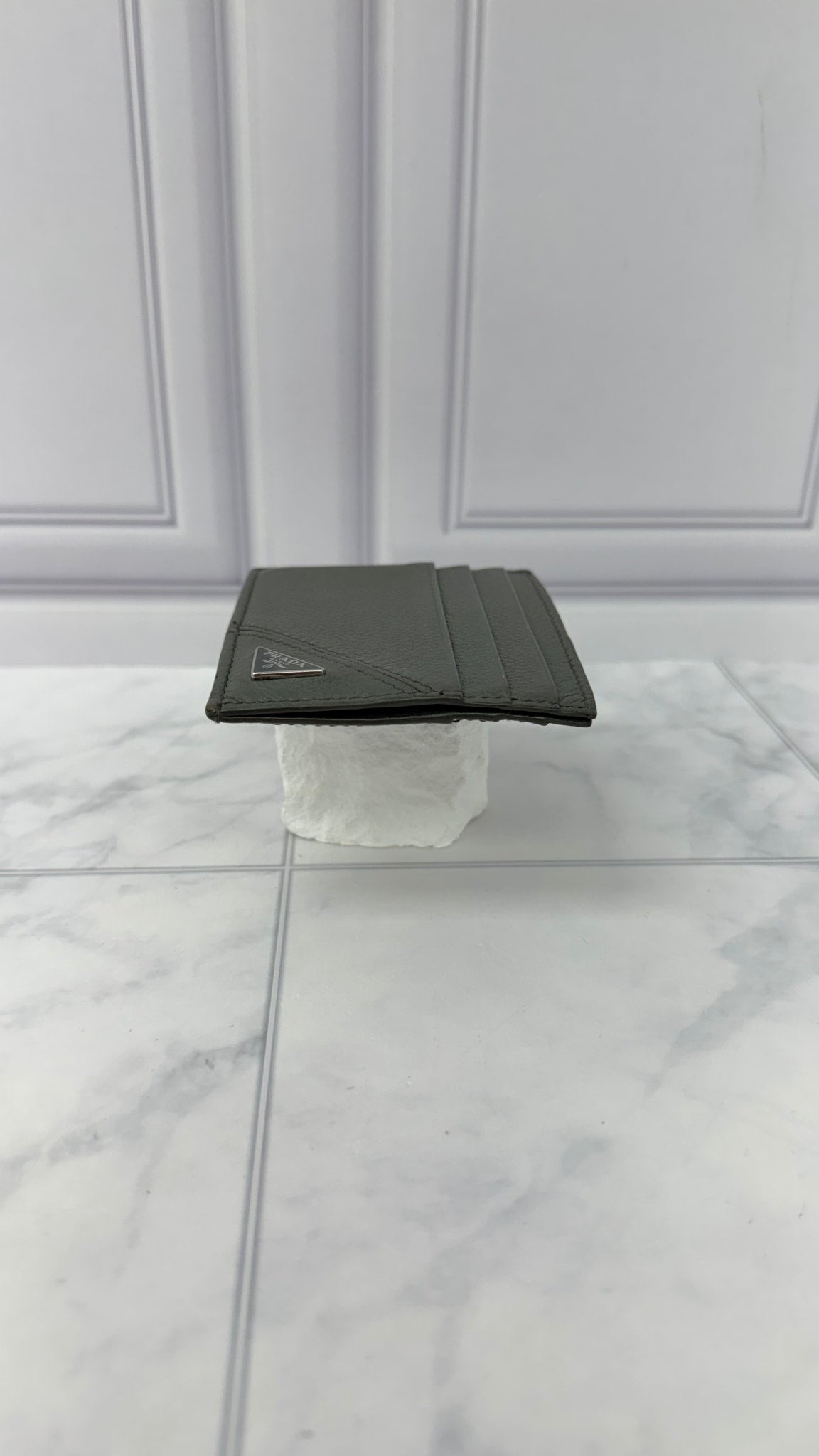 Prada Grey Grained Leather Card Holder