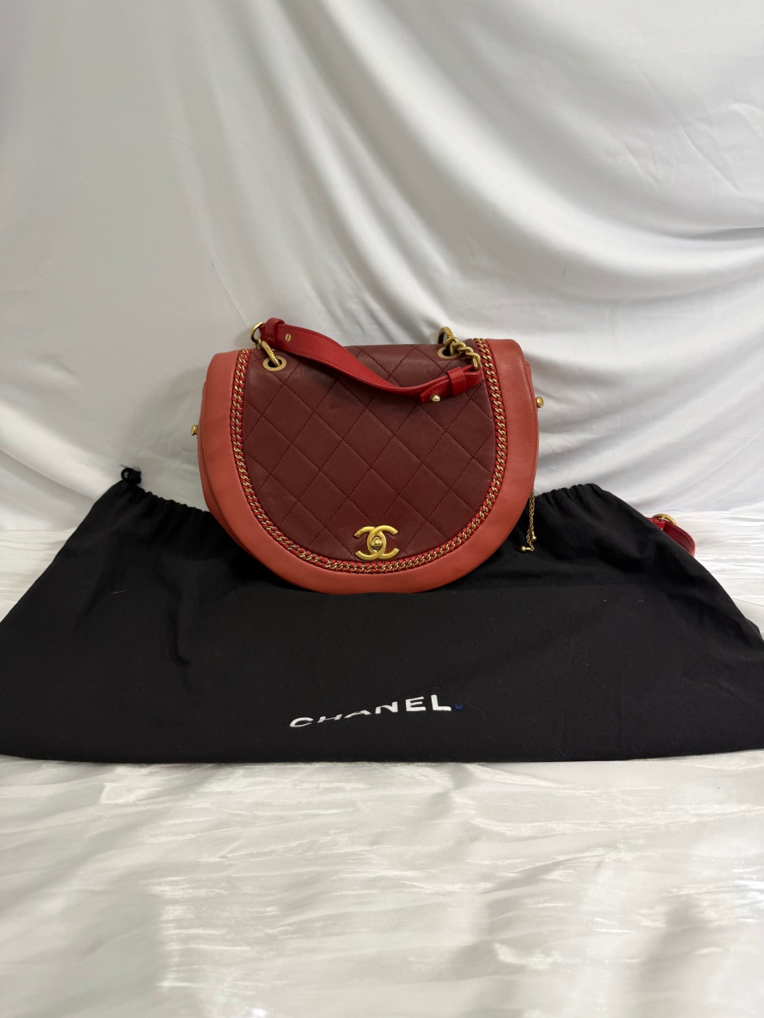 Chanel Burgundy Bi Color Quilted Calfskin Saddle Bag