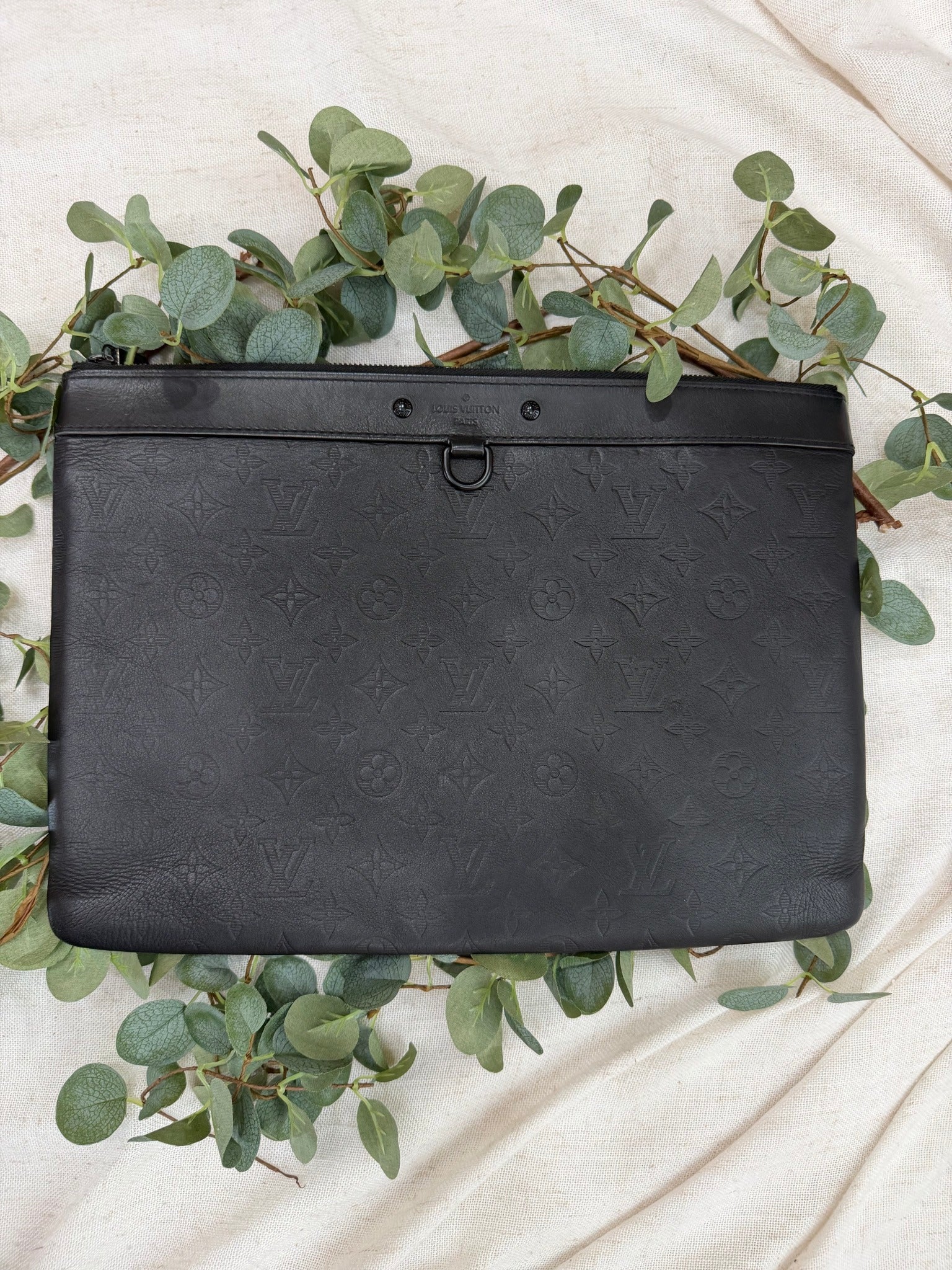 Louis Vuitton Black Shadow Monogram Pochette Voyage Souple Pouch