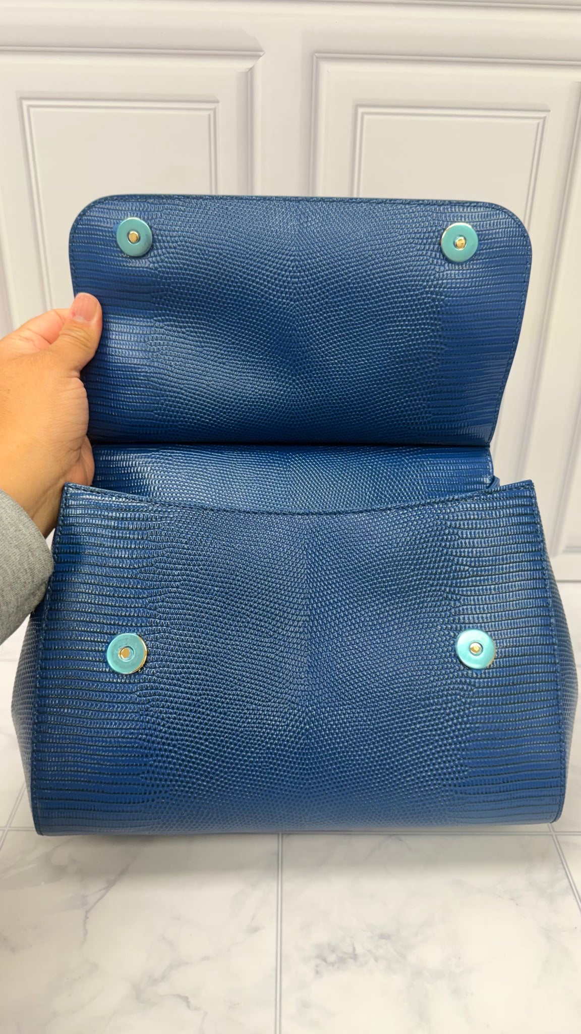 BRAND NEW - Dolce & Gabbana Blue Lizard Leather Sicily Top Handle Handbag