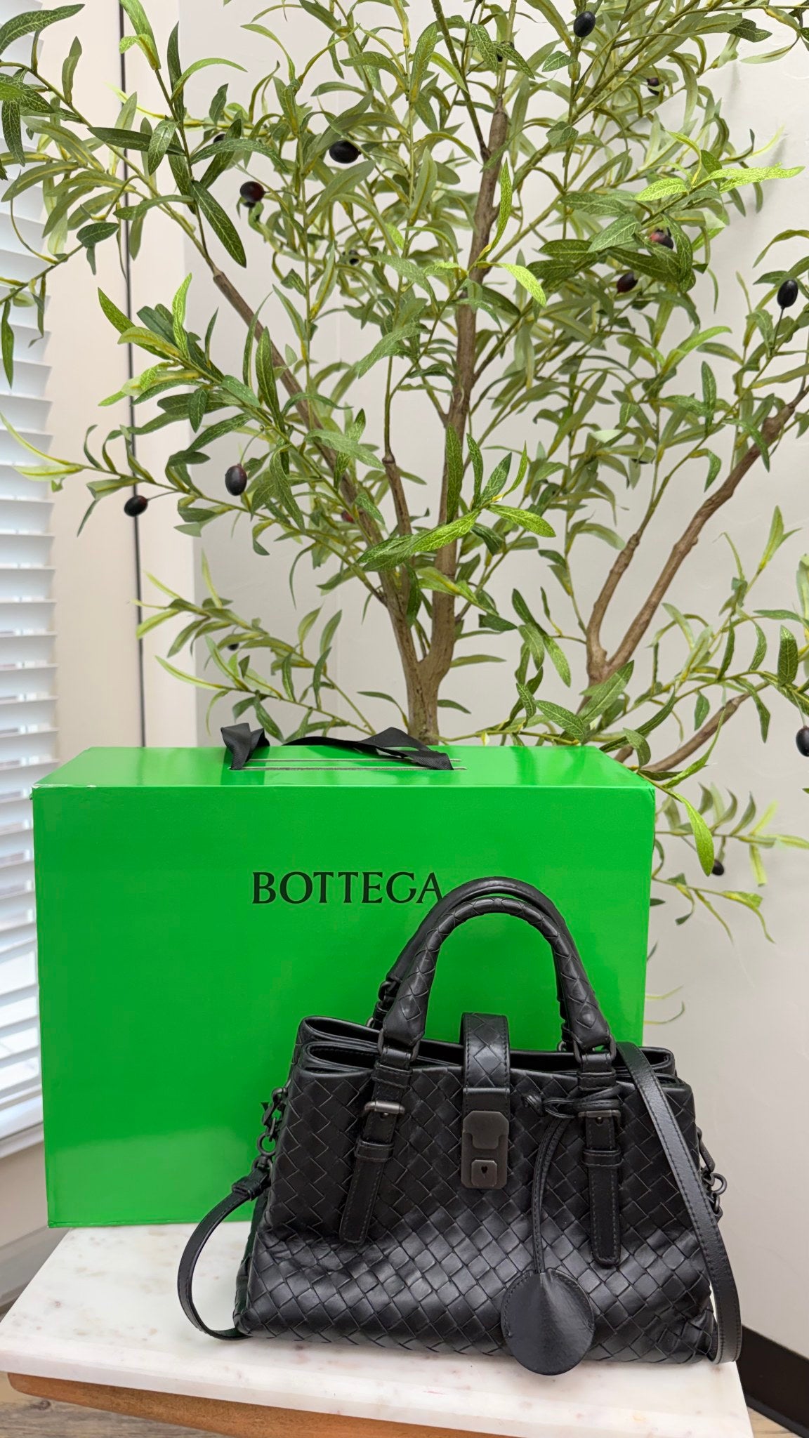 Bottega Veneta Black Intrecciato Leather Mini Roma 2Way Handbag