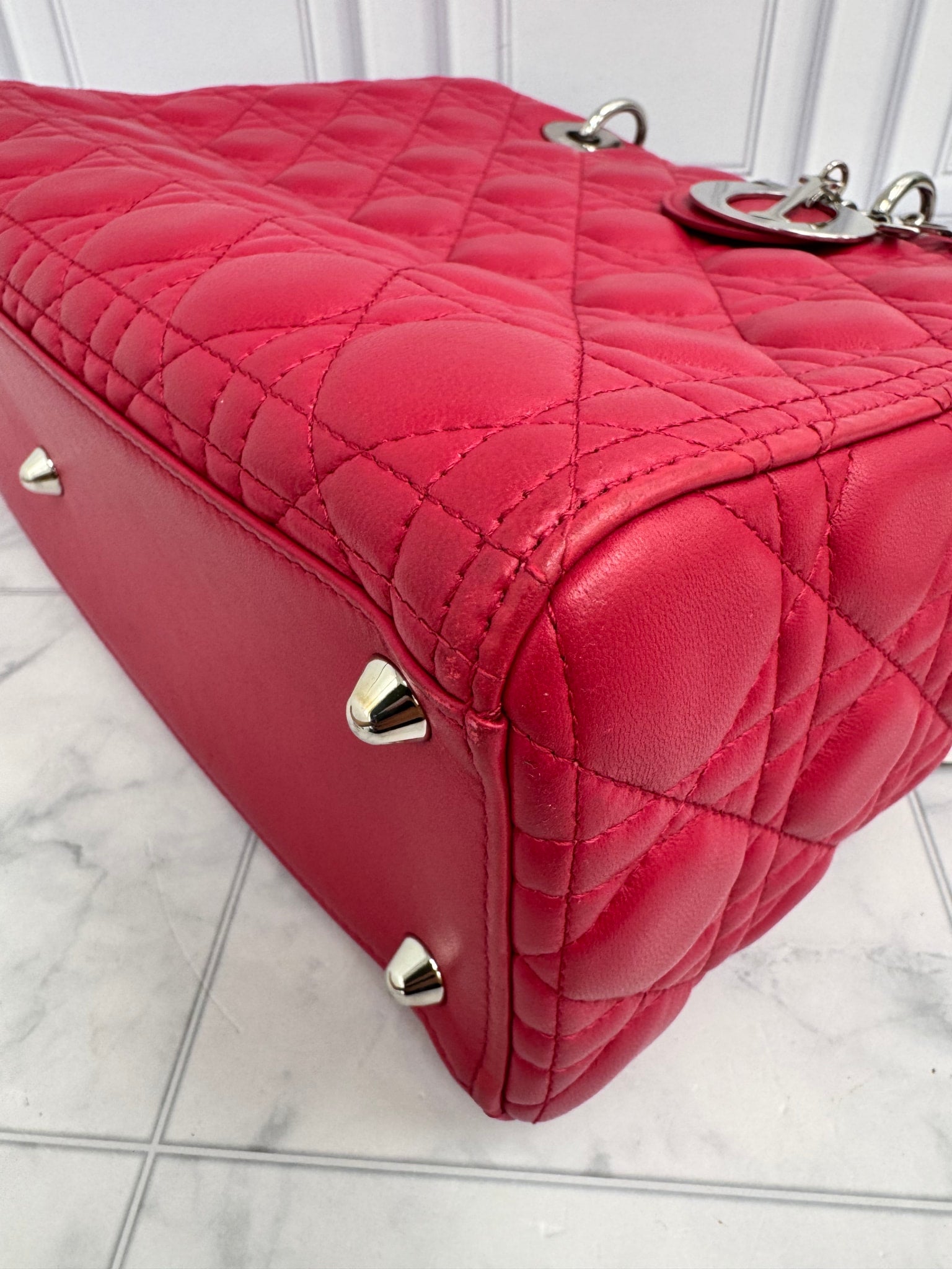 Christian Dior Dark Pink Quilted Lambskin Large Lady Dior Bag